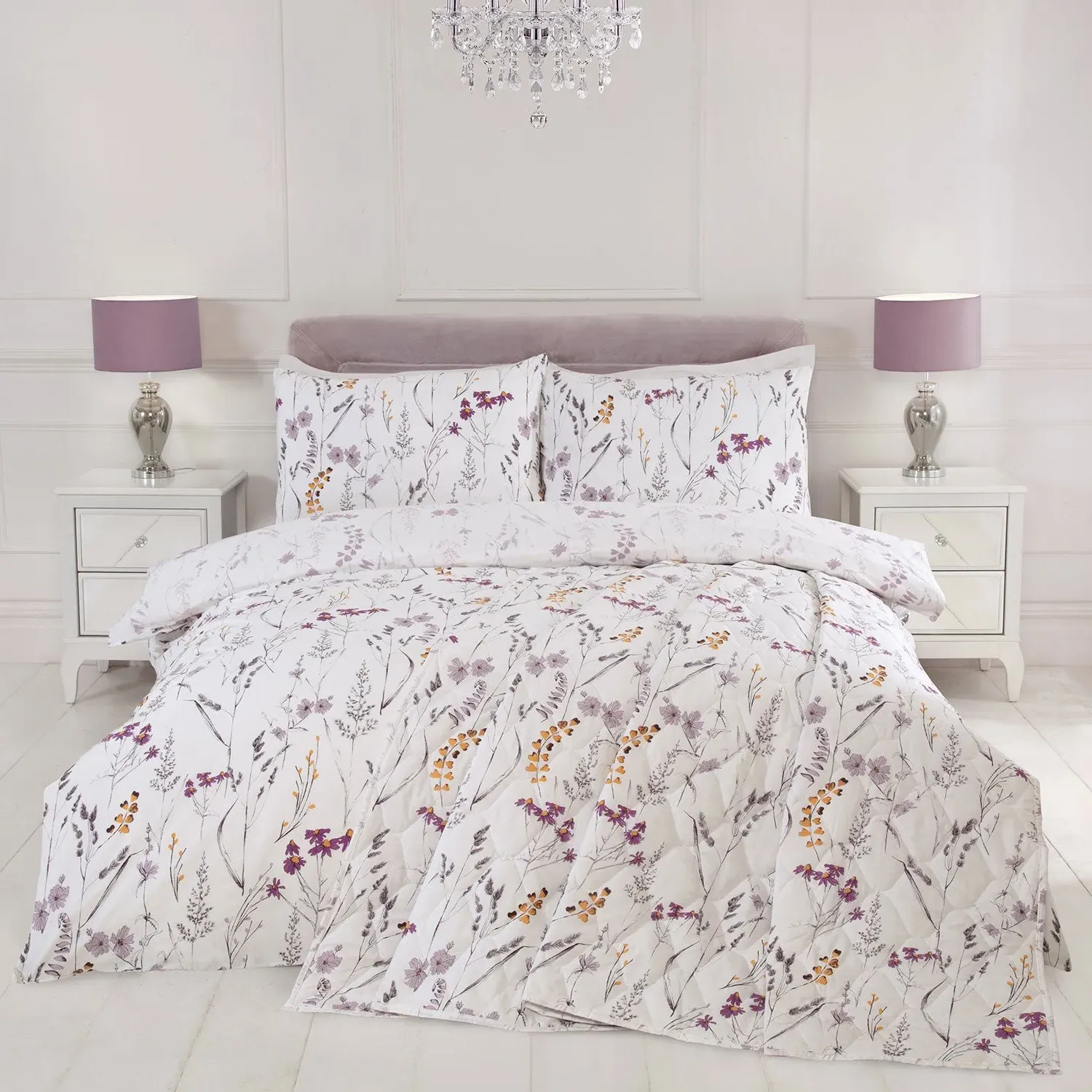 Becky Quilted Throw - Lilac, Floral by Julian Charles, alternate view