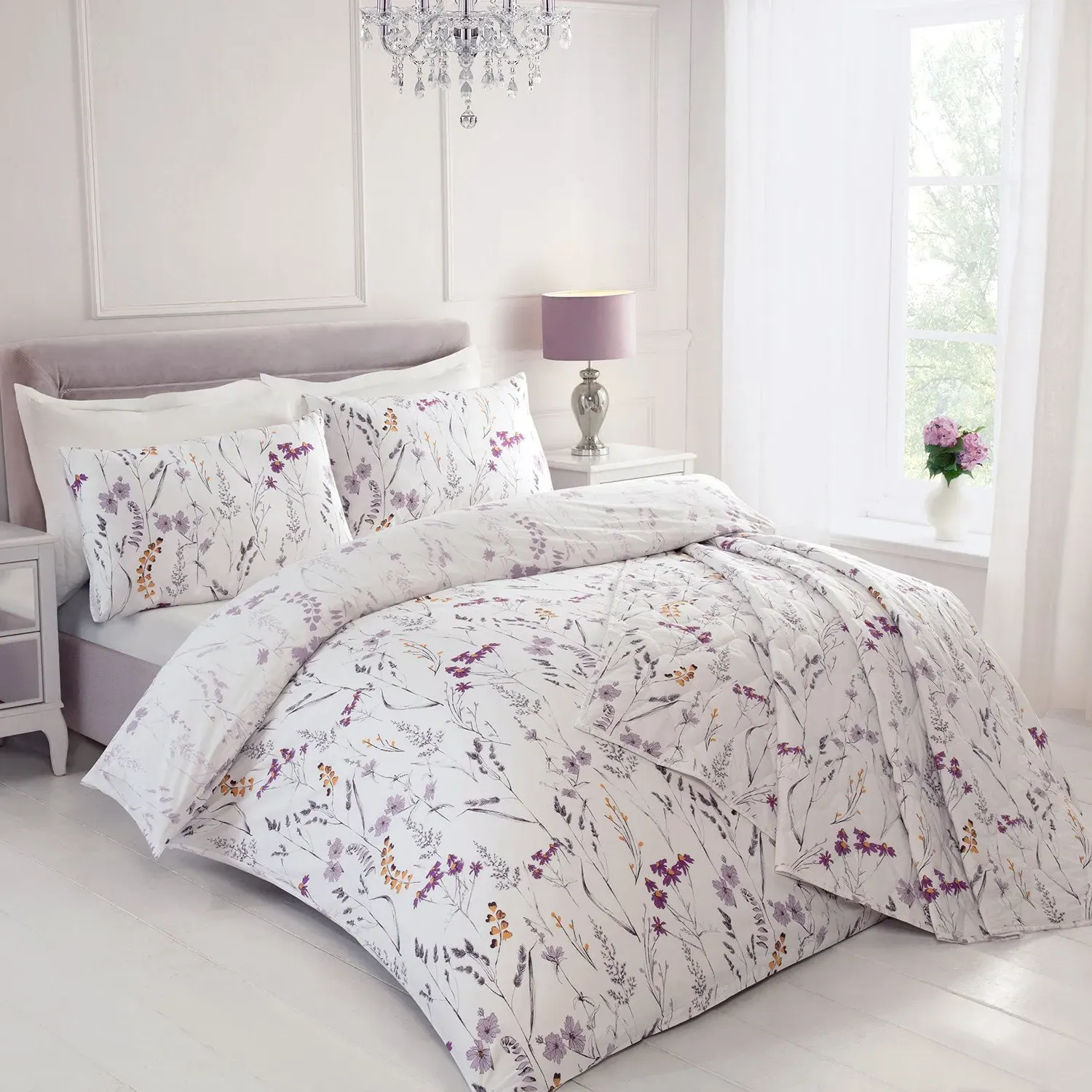 Becky Single Duvet Set Floral 200TC - Lilac, Cotton by Julian Charles, alternate view