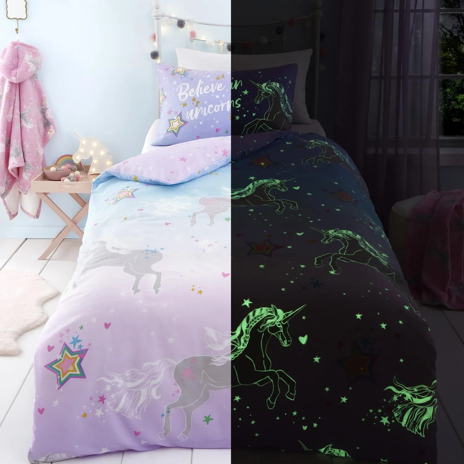 Bedlam Ombre Unicorn Glow in the Dark Single Duvet Set - Purple alternate view