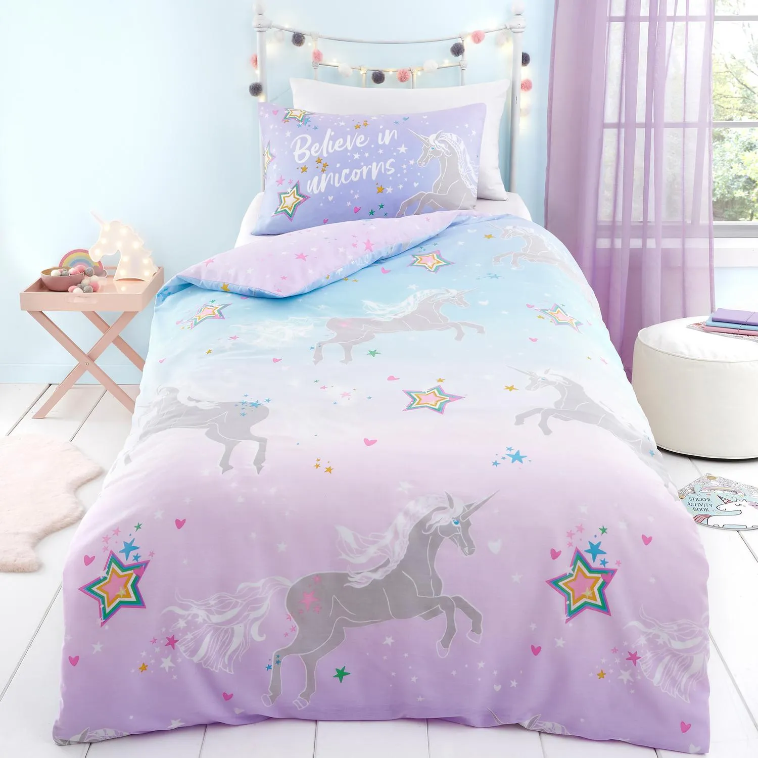 Bedlam Ombre Unicorn Glow in the Dark Single Duvet Set - Purple product