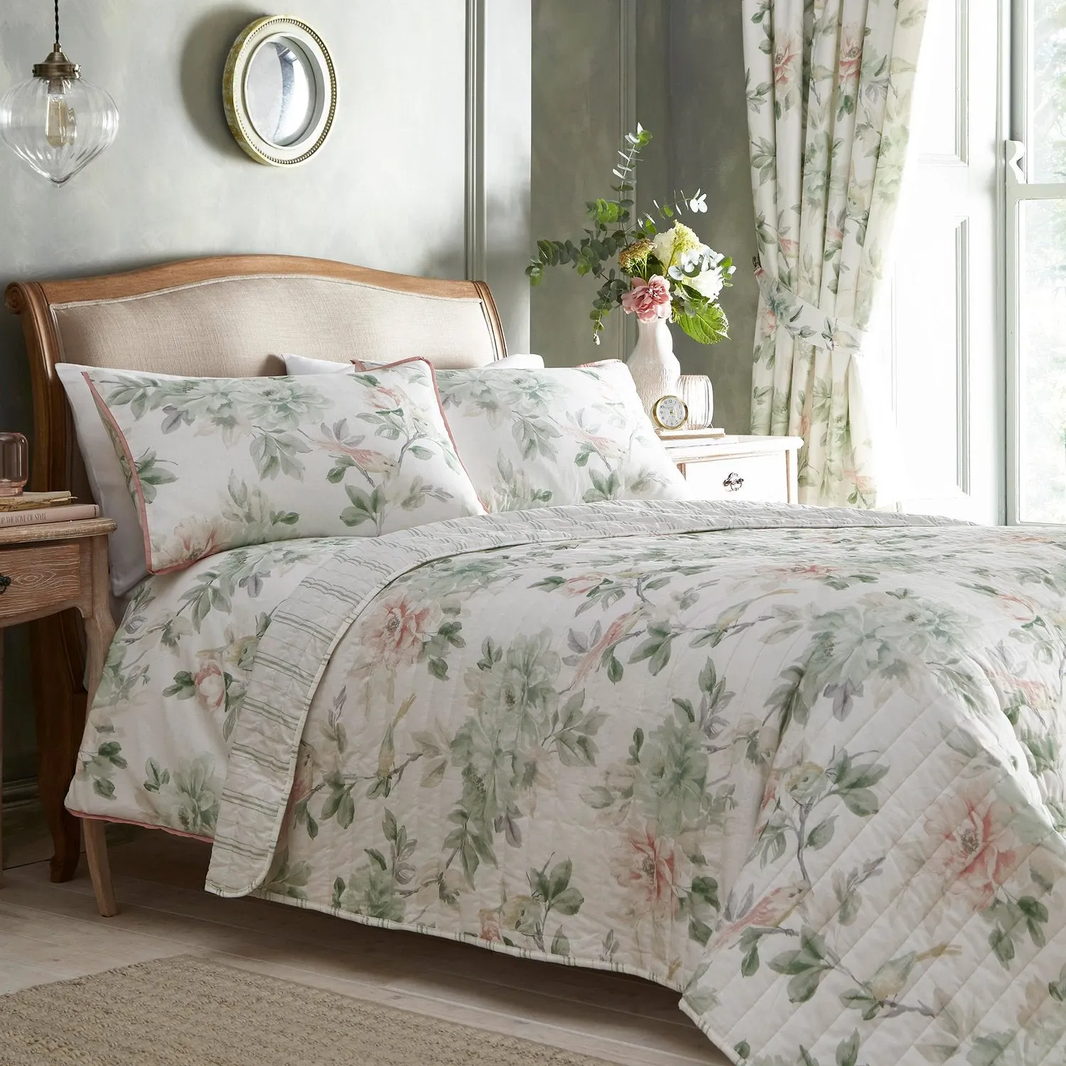 Bedspread Floral Design - Green, Cotton
