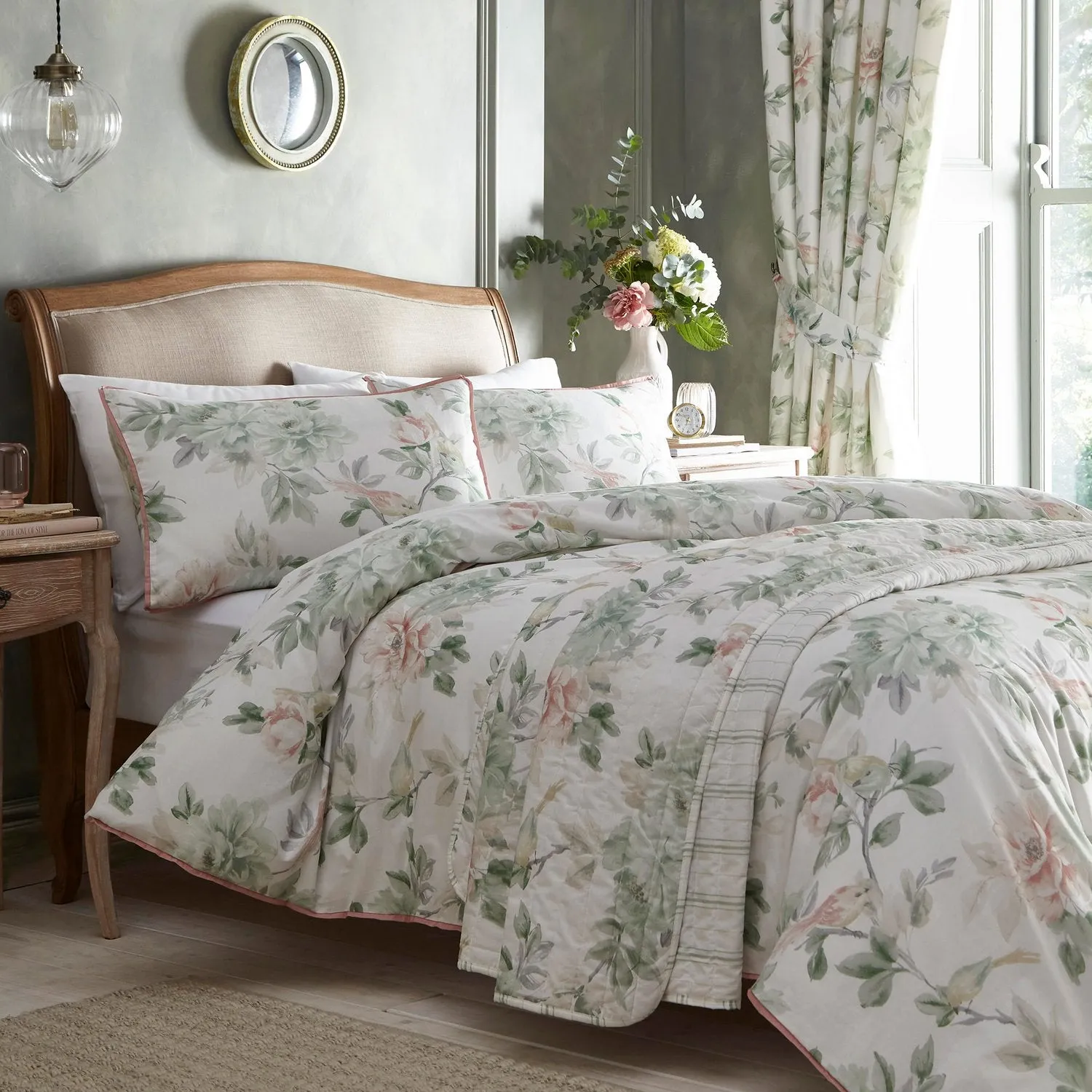 Bedspread Floral Design - Green, Cotton