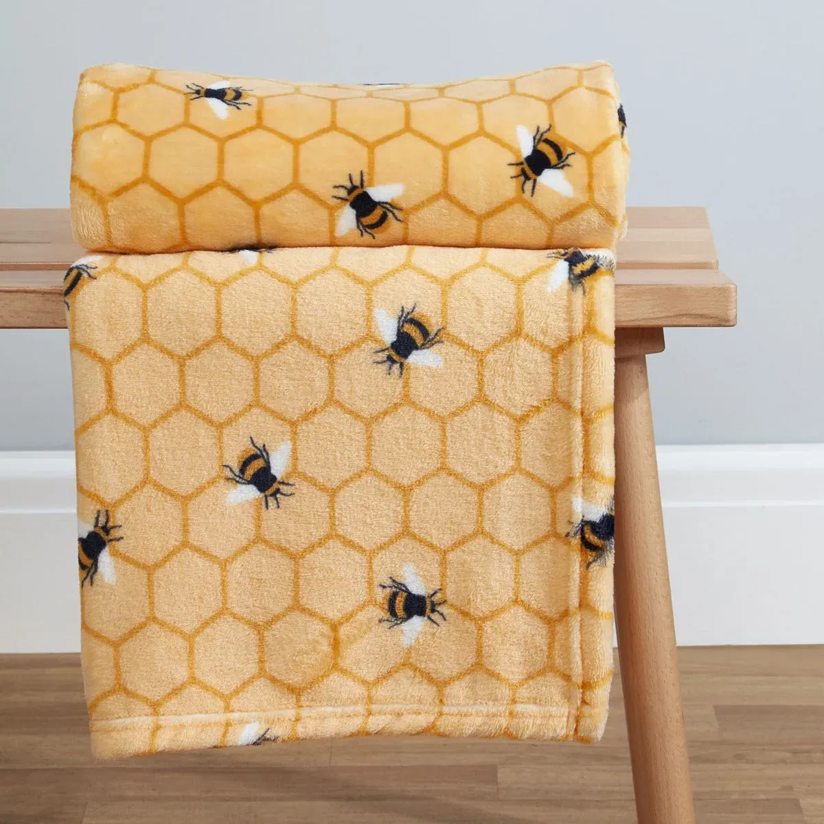 Bee Print Fleece Throw - Yellow, Soft Fleece
