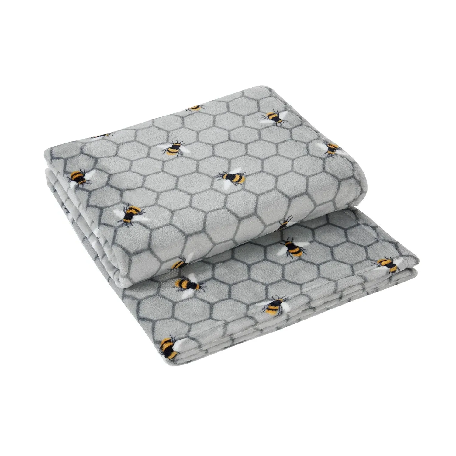 Bee Printed Fleece Throw - Silver Grey alternate view