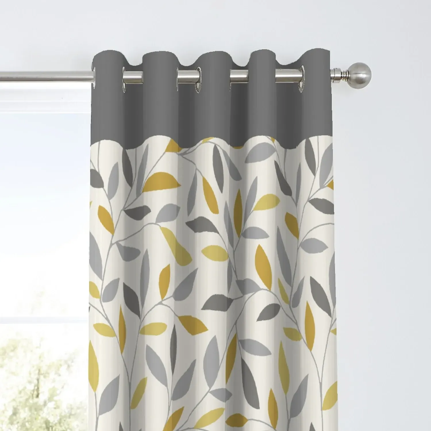 Eyelet Curtains with Leaf Trail - Yellow, Cotton alternate view