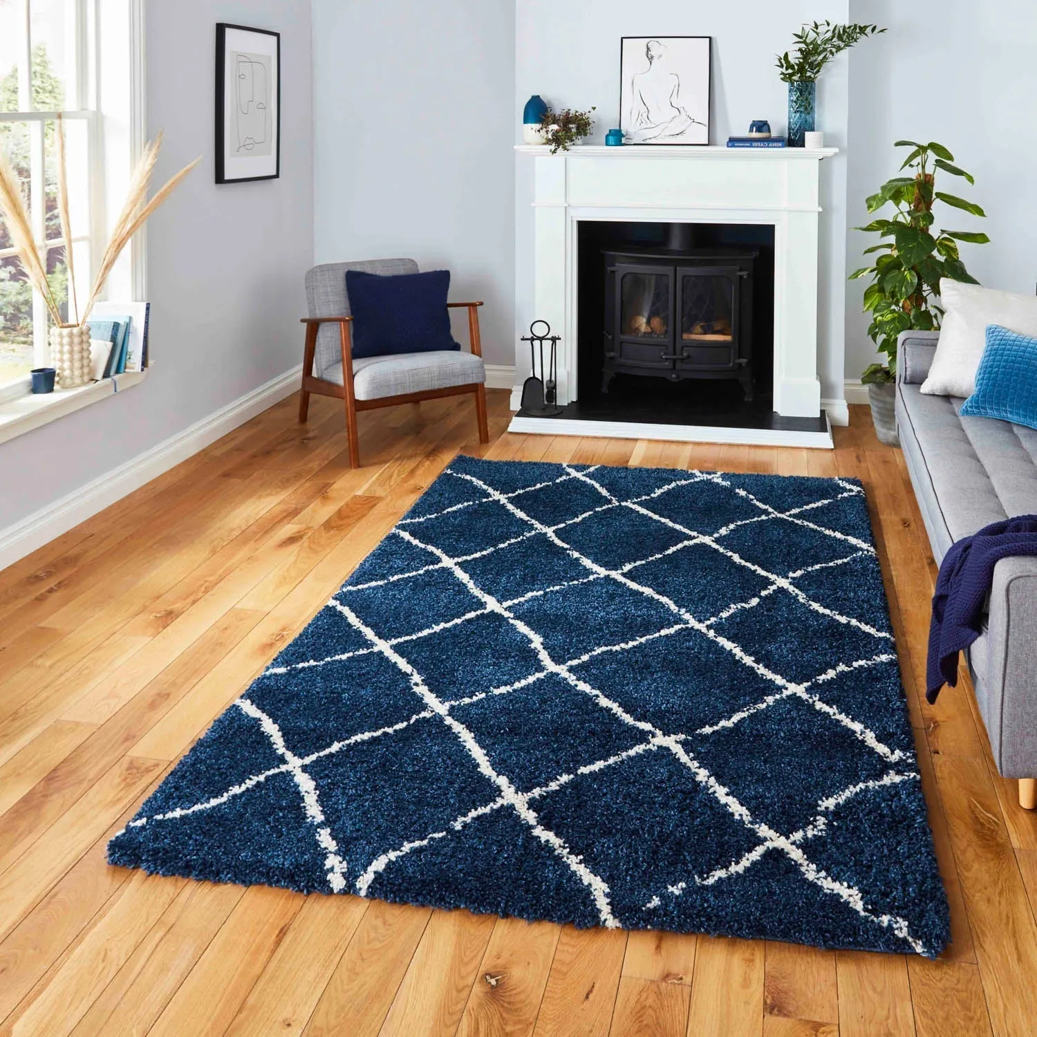 Berber Area Rug - Navy Blue, Polypropylene