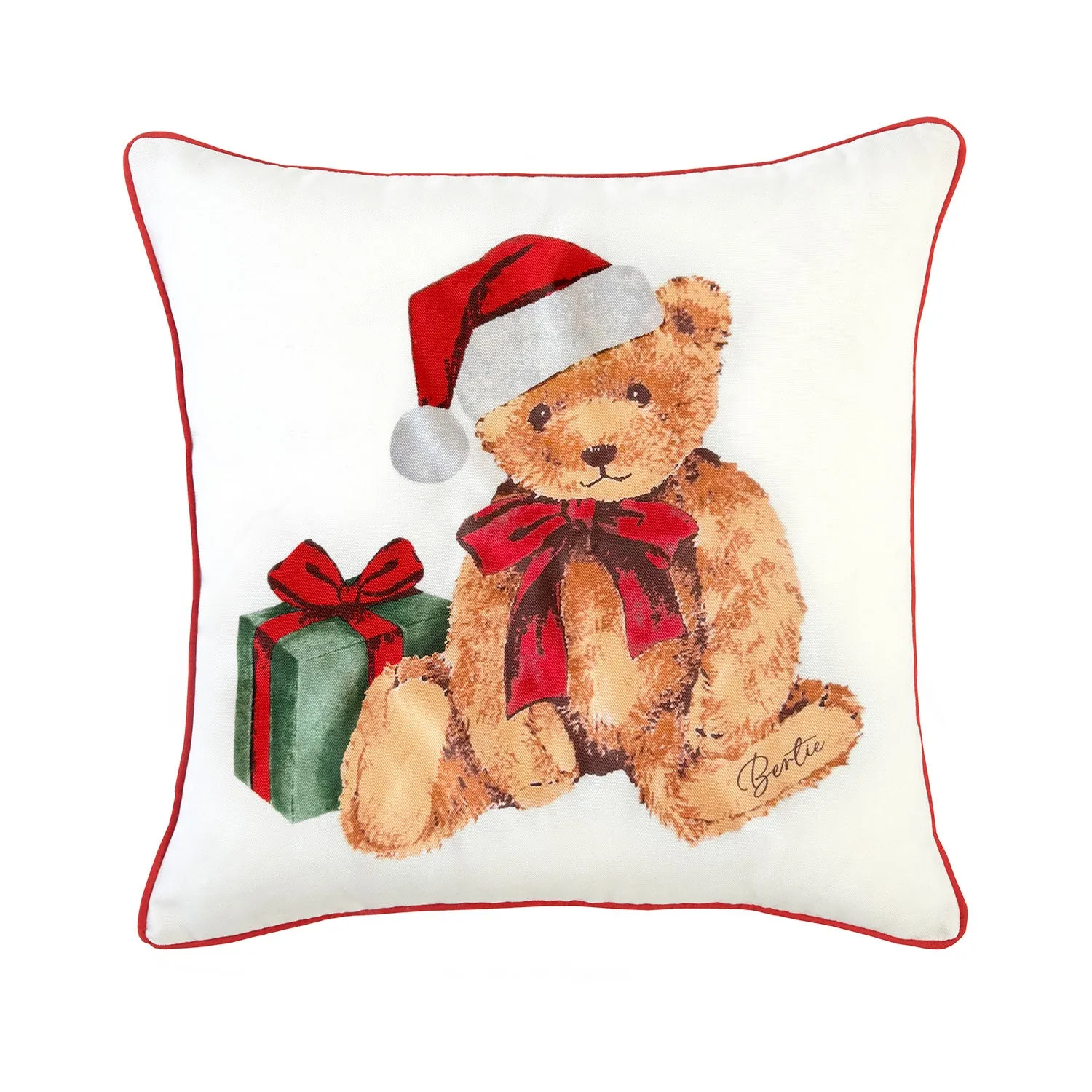 Bertie Bear Christmas Printed Canvas Cushion - Multi by Julian Charles