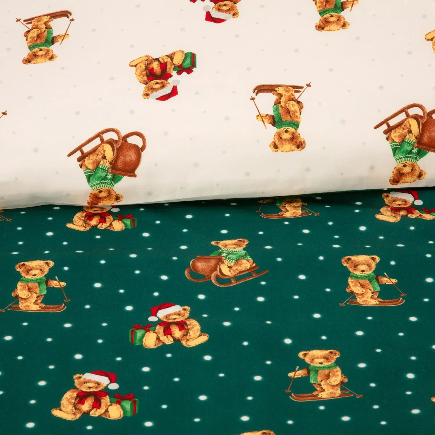 Bertie Bear Christmas Single Duvet Set Reversible - Green by Julian Charles, alternate view