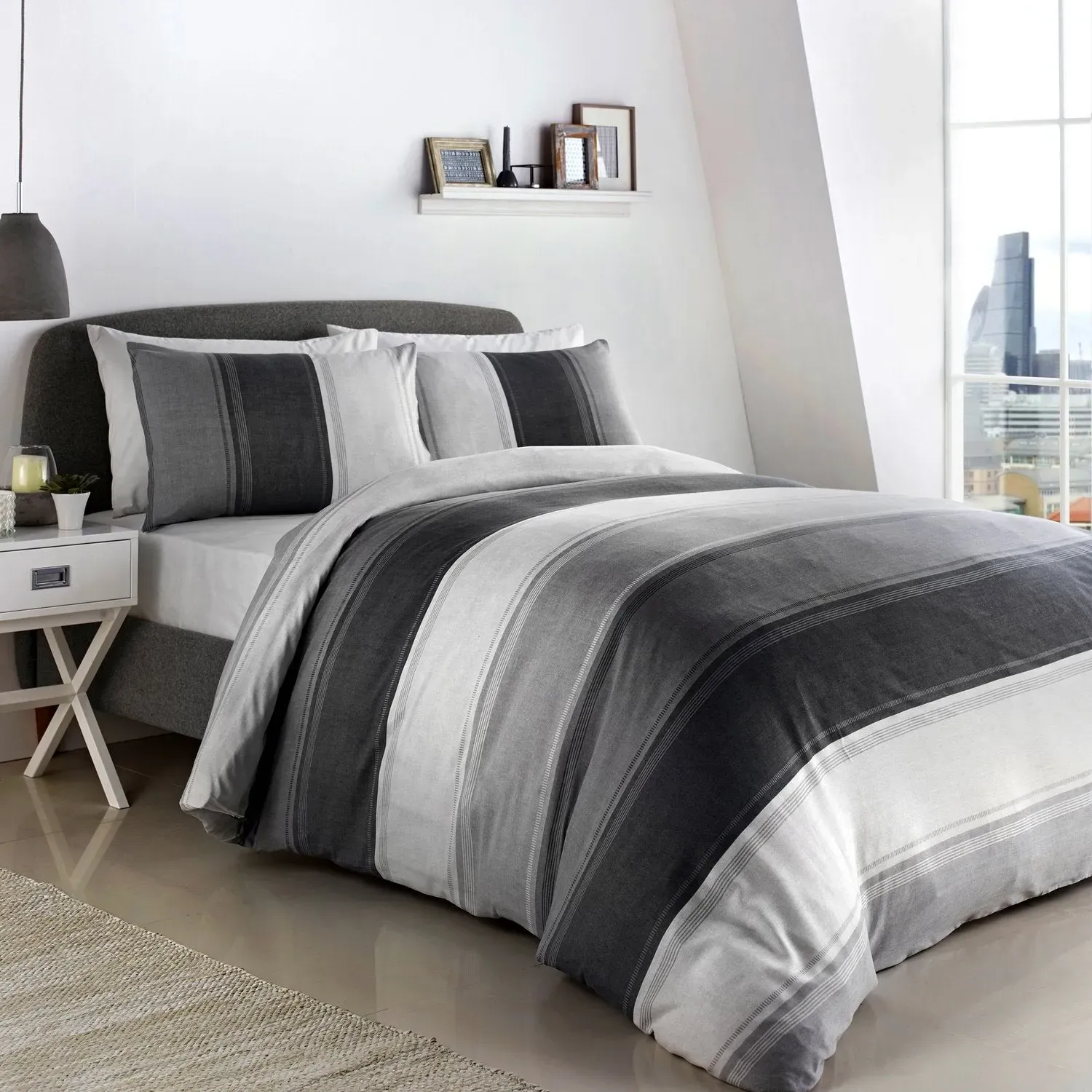 Betley Stripe Single Duvet Set - Grey, Polycotton product