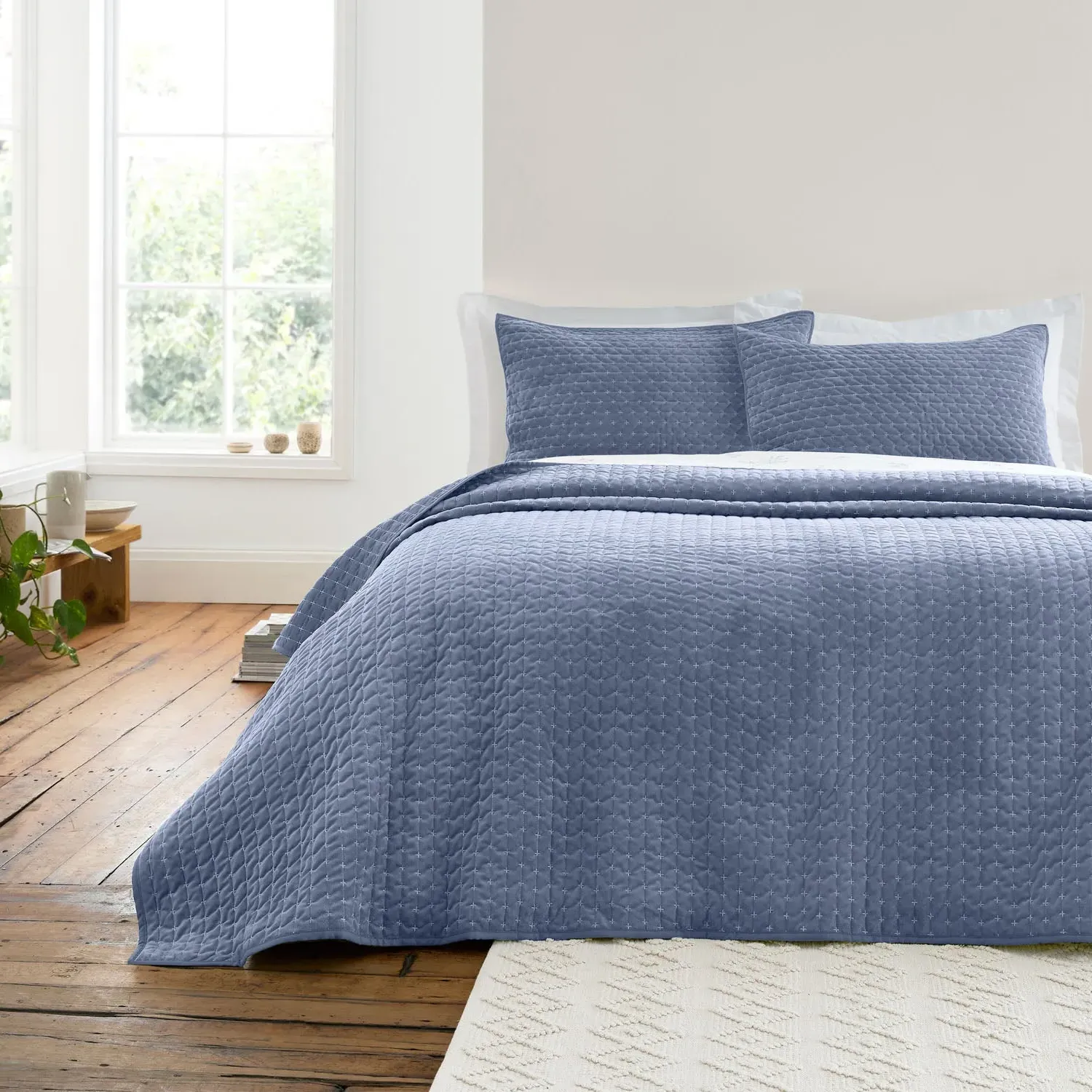 Bianca Attica Embroidered Bedspread - Blue, Velvet product
