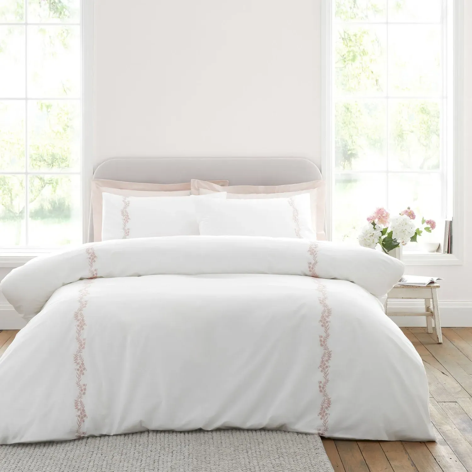 Bianca Camille Single Duvet Set Floral Embroidered - White, Cotton product