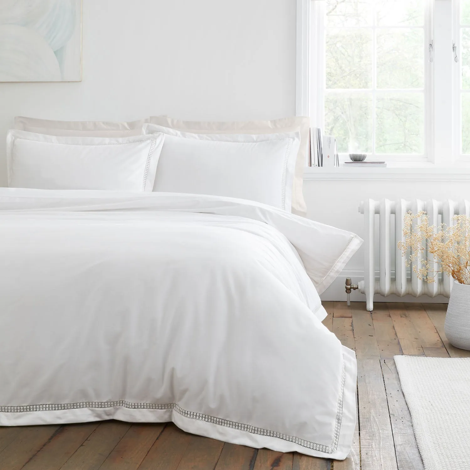 Bianca Oxford Lace Trim Single Duvet Set - White, Cotton product