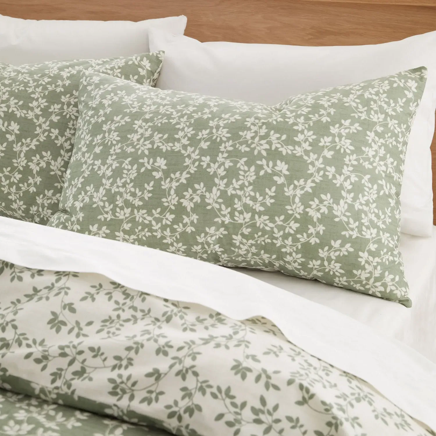 Bianca Shadow Leaves Single Duvet Set - Green, Cotton alternate view