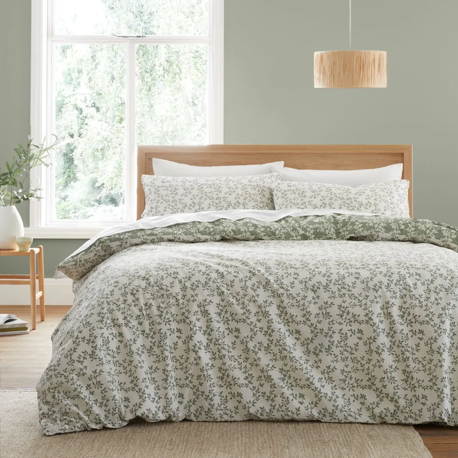 Bianca Shadow Leaves Single Duvet Set - Green, Cotton product