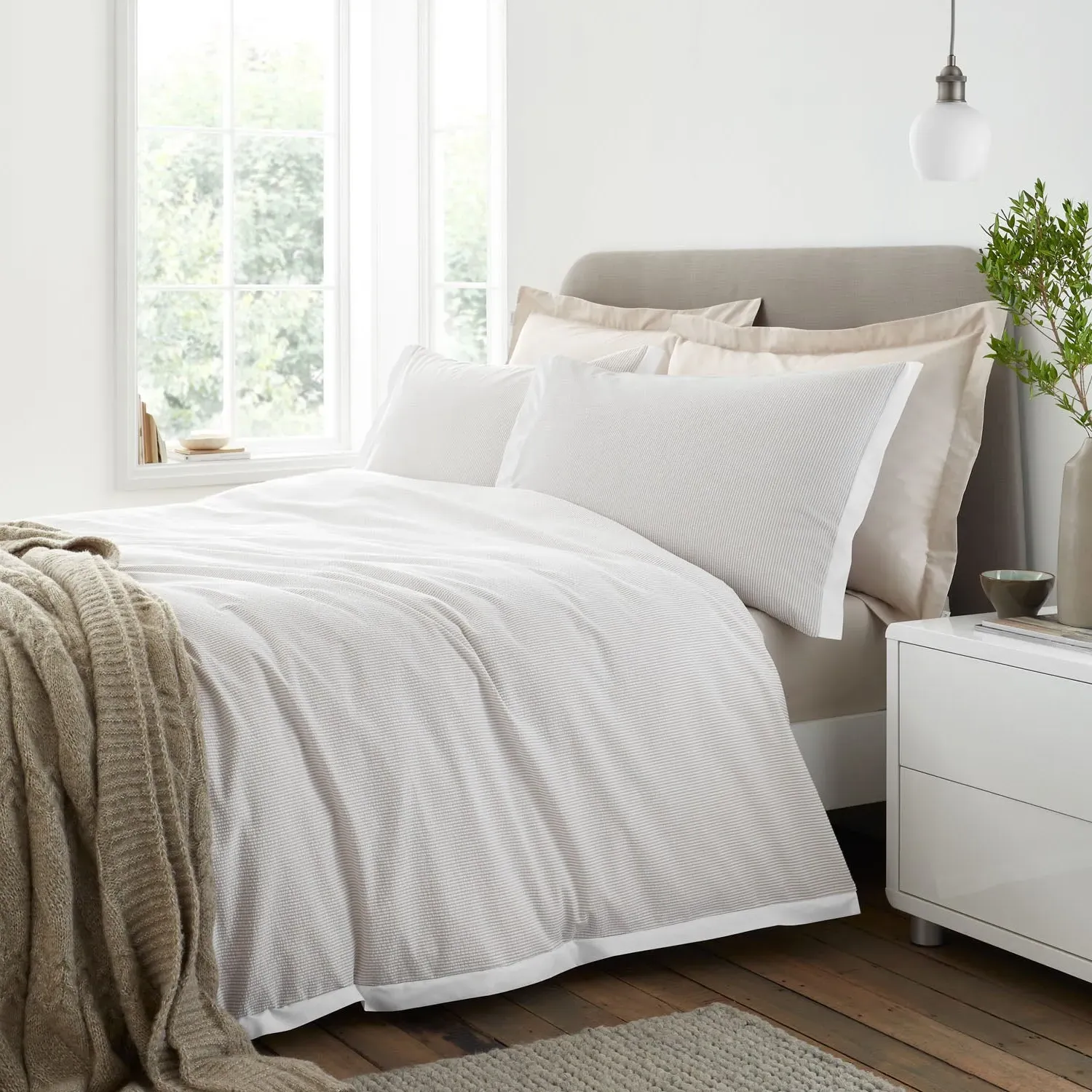Bianca Single Seersucker Stripe Duvet Set - Natural, Cotton product