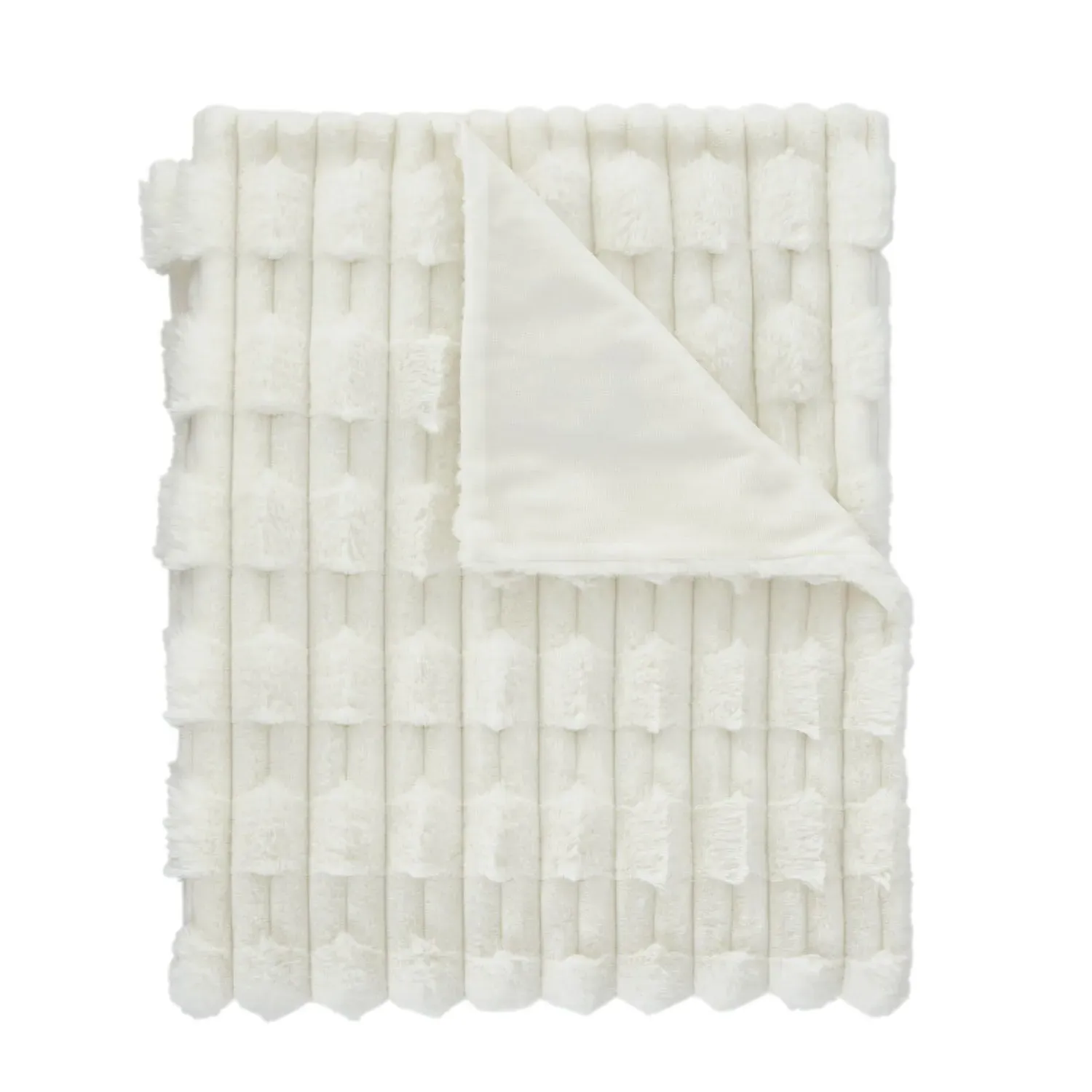 Bianca So Soft Carved Faux Fur Blanket Throw - Cream alternate view