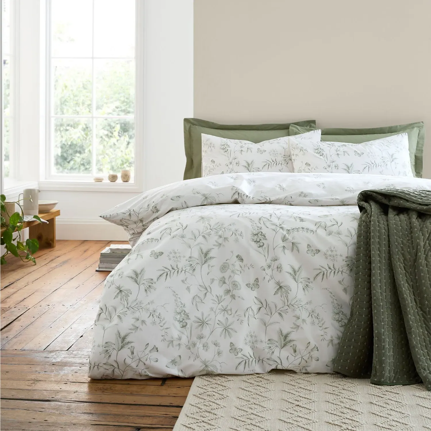 Bianca Thea Floral Single Duvet Set Reversible - Green, Cotton product
