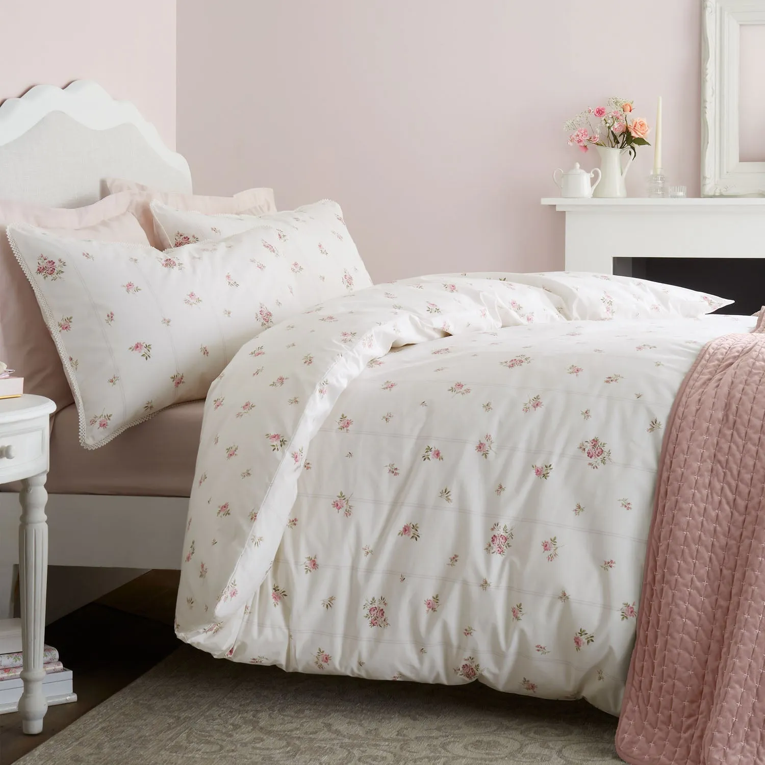 Bianca Vintage Rosebud Lace Single Duvet Set - Cream, Cotton product