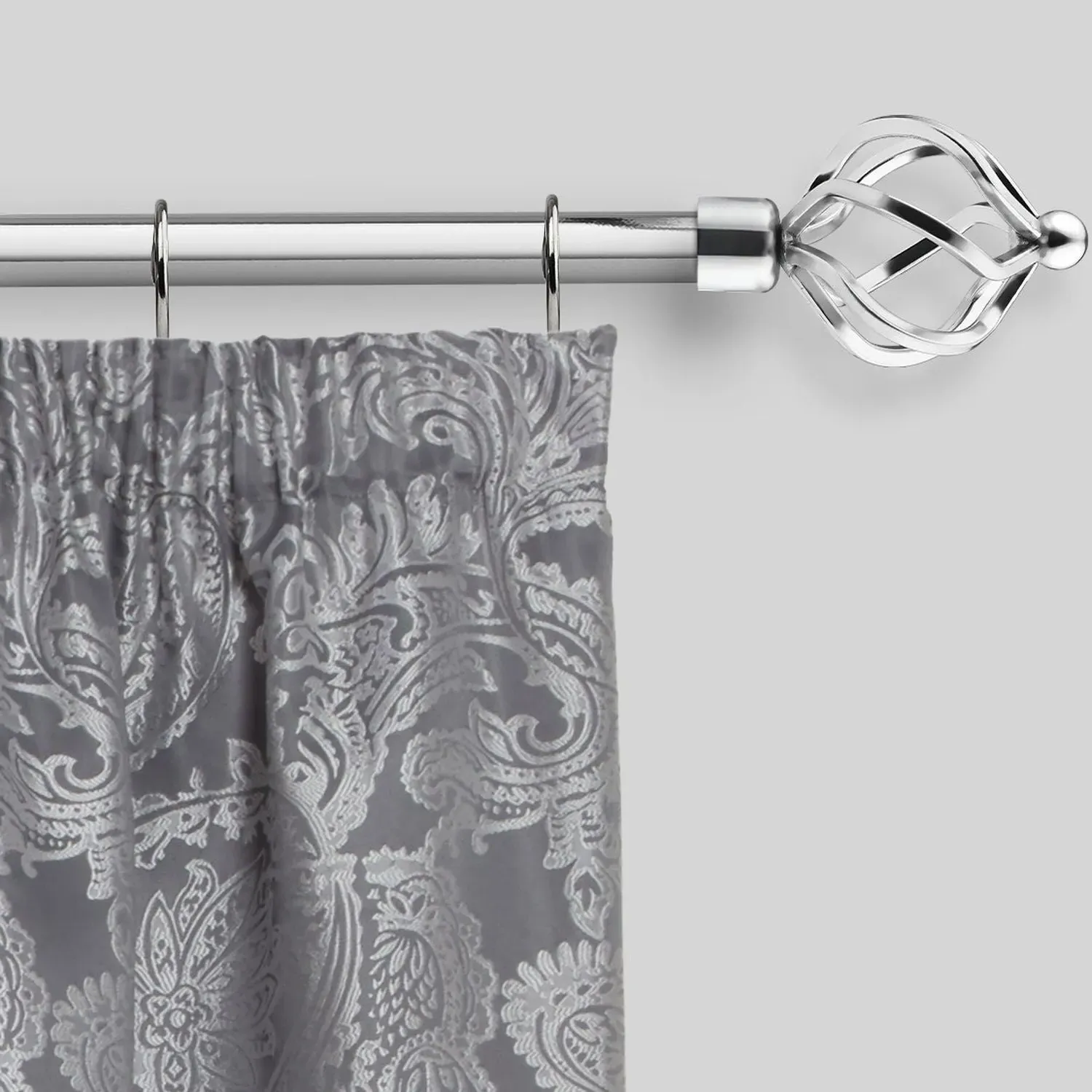 Bird Cage Extendable Curtain Pole with Rings 1.2-2.1m - Silver, Chrome product