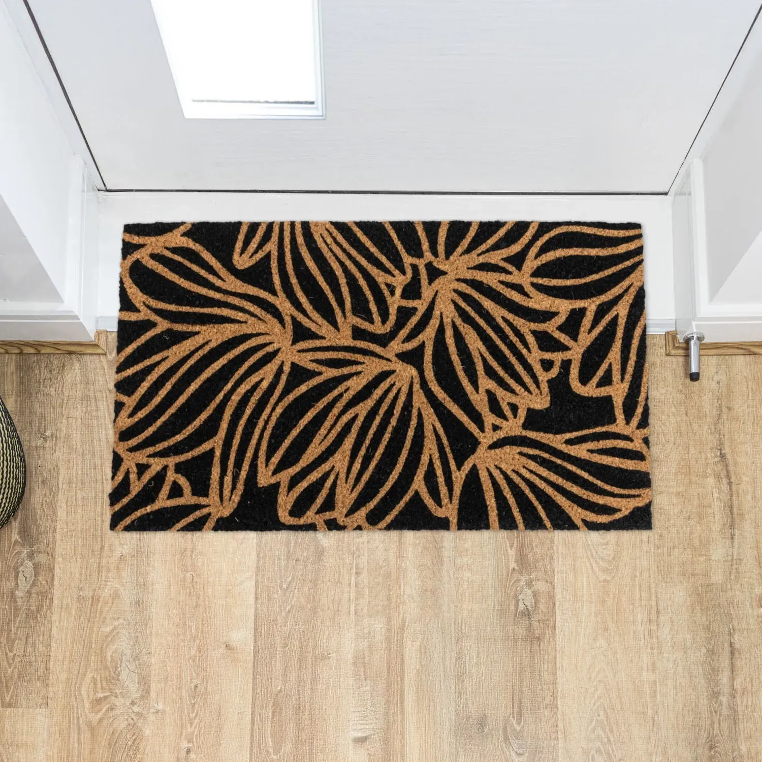 Black Floral Coir Entrance Doormat - Brown, Natural Coir product
