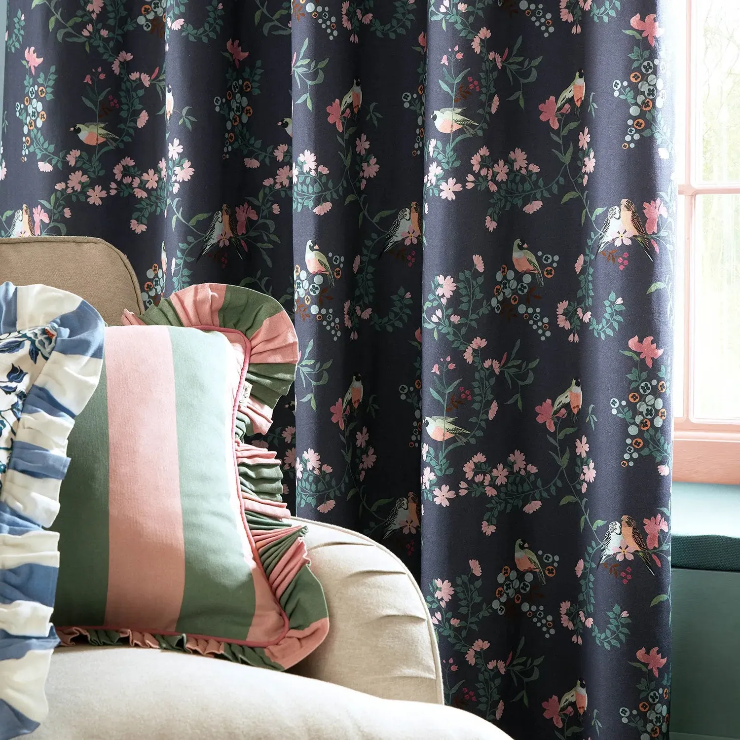 Blackout Eyelet Curtains - Blue, Cotton Linen image