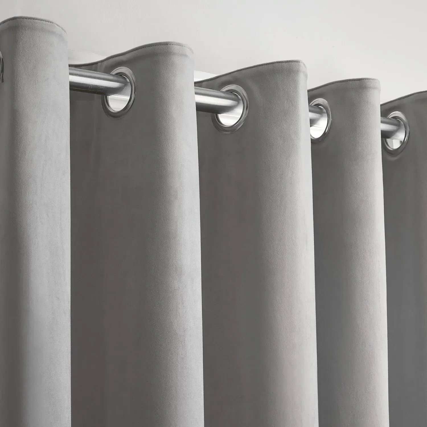Blackout Eyelet Curtains with Thermal - Silver, Velvet