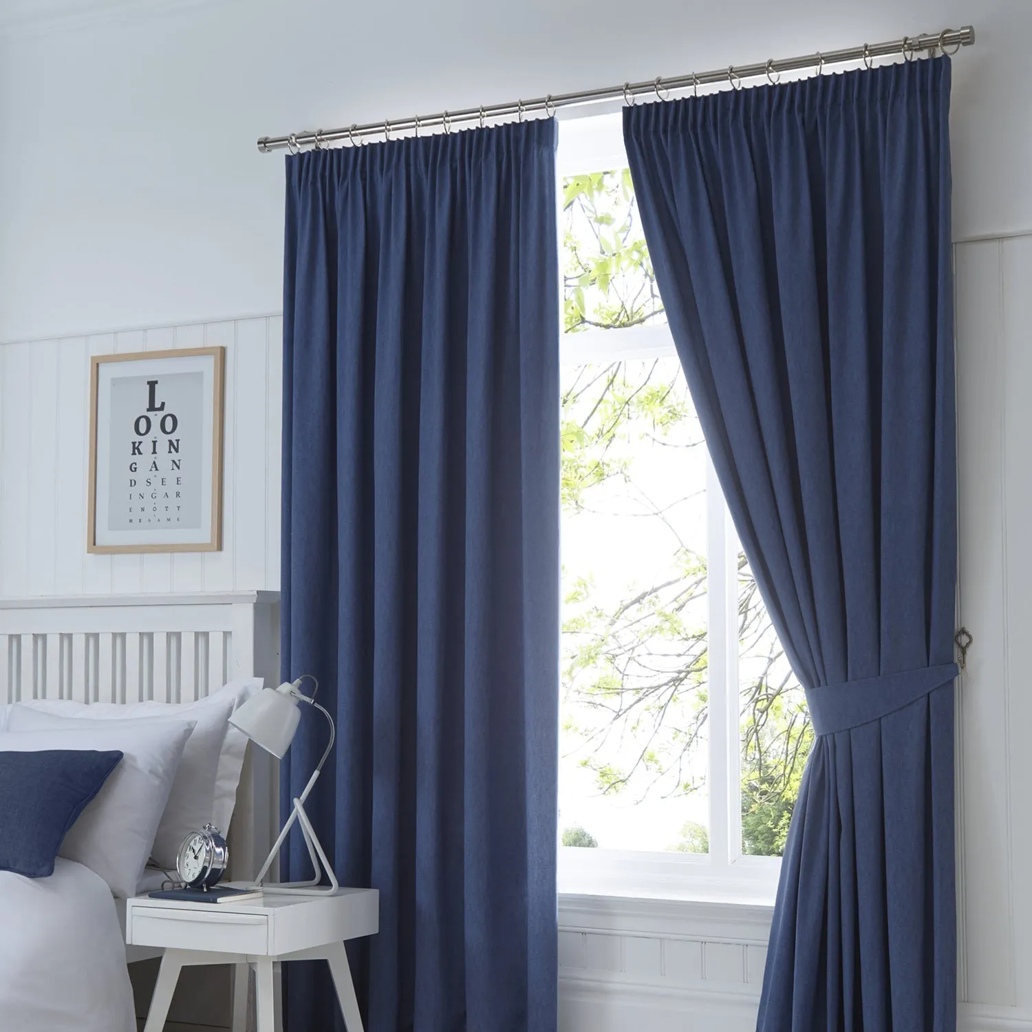 Blackout Thermal Pencil Pleat Curtains - Blue