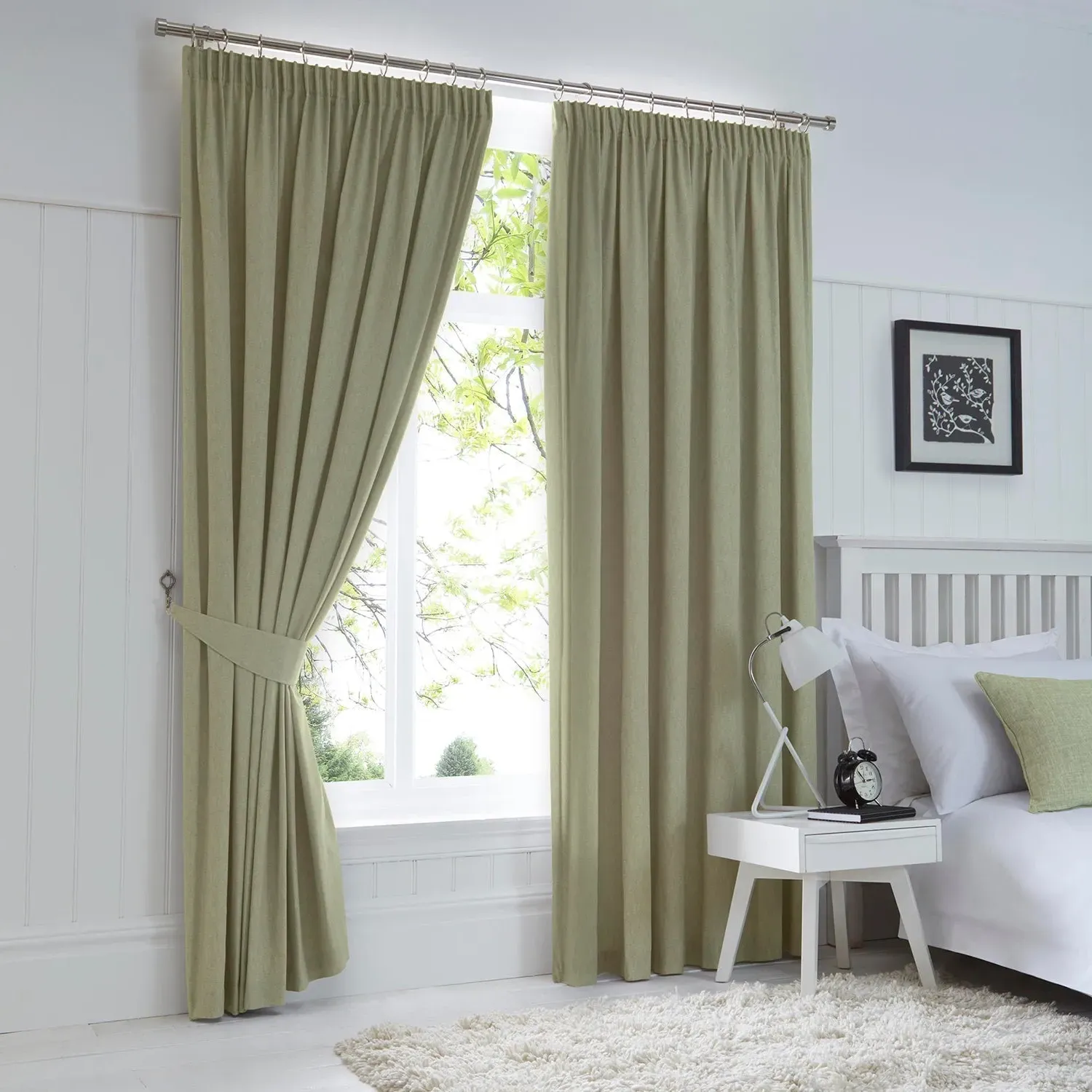 Blackout Thermal Pencil Pleat Curtains - Green