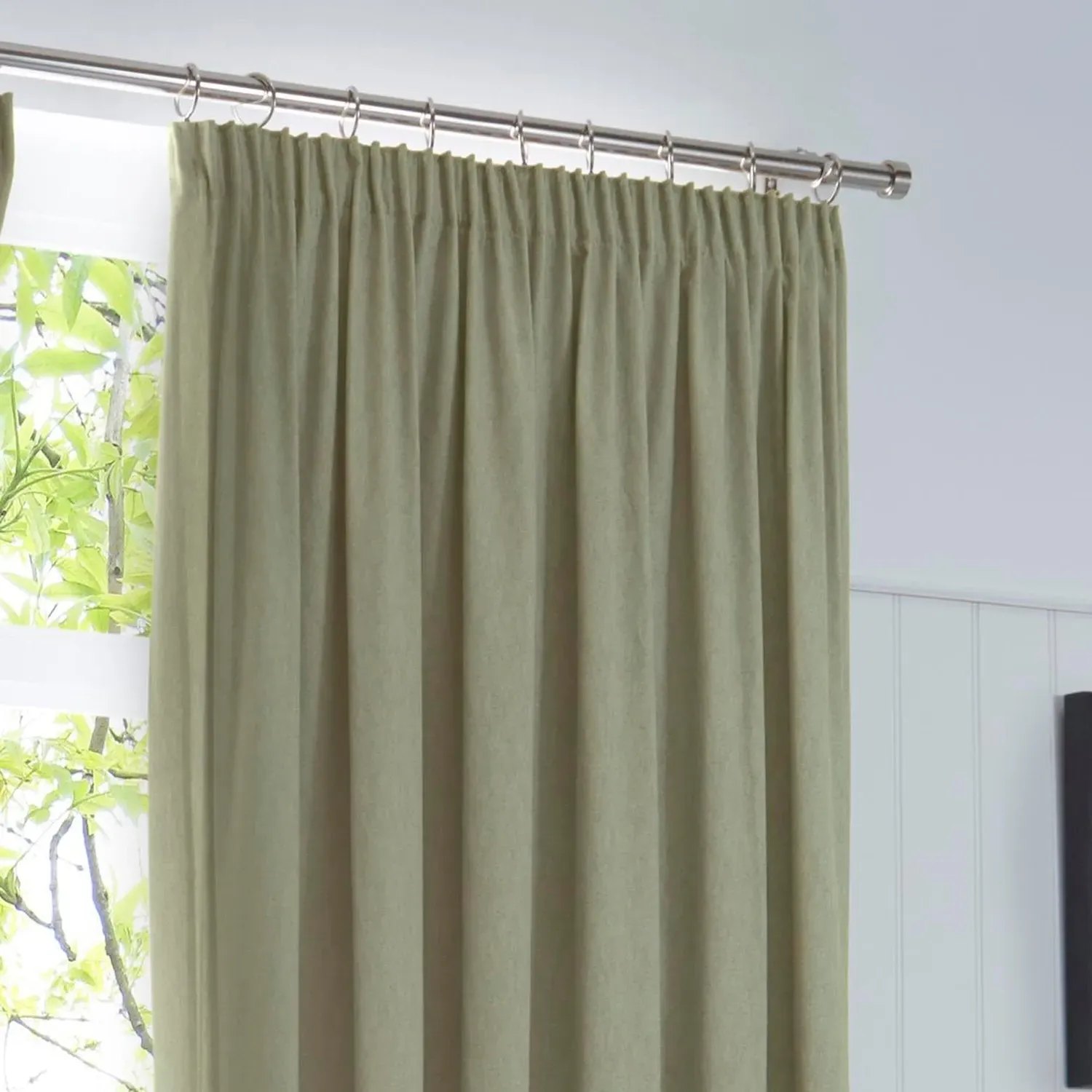 Blackout Thermal Pencil Pleat Curtains - Green