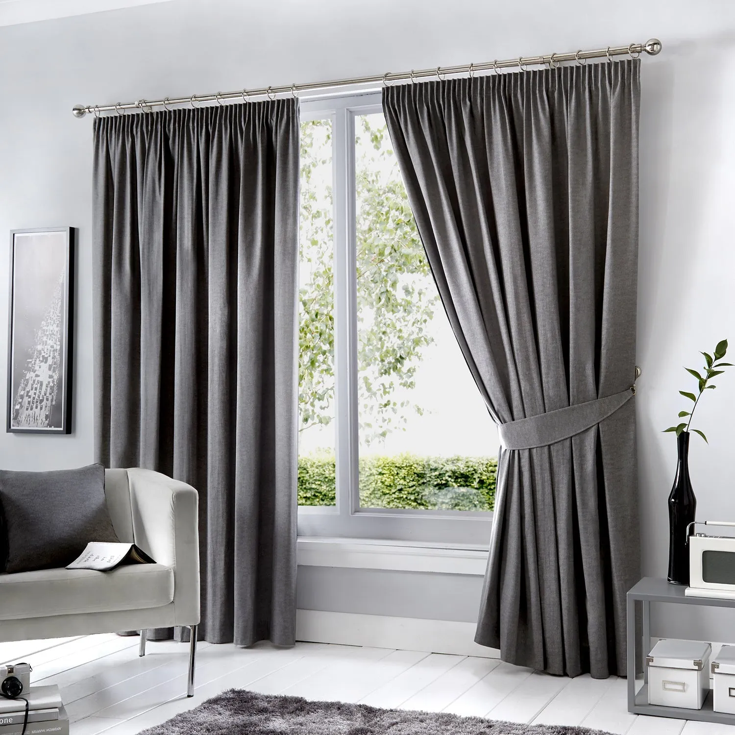 Blackout Thermal Pencil Pleat Curtains - Grey