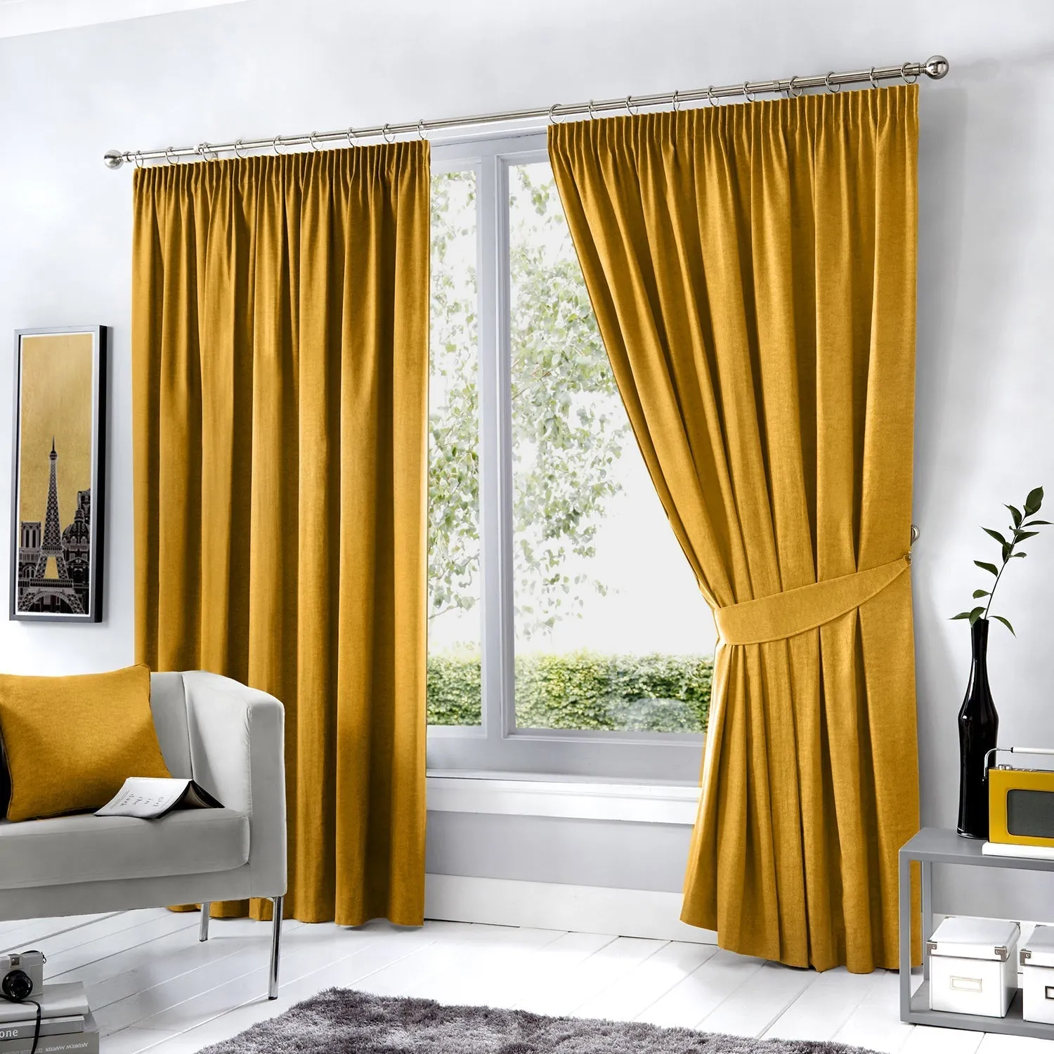 Blackout Thermal Pencil Pleat Curtains - Yellow