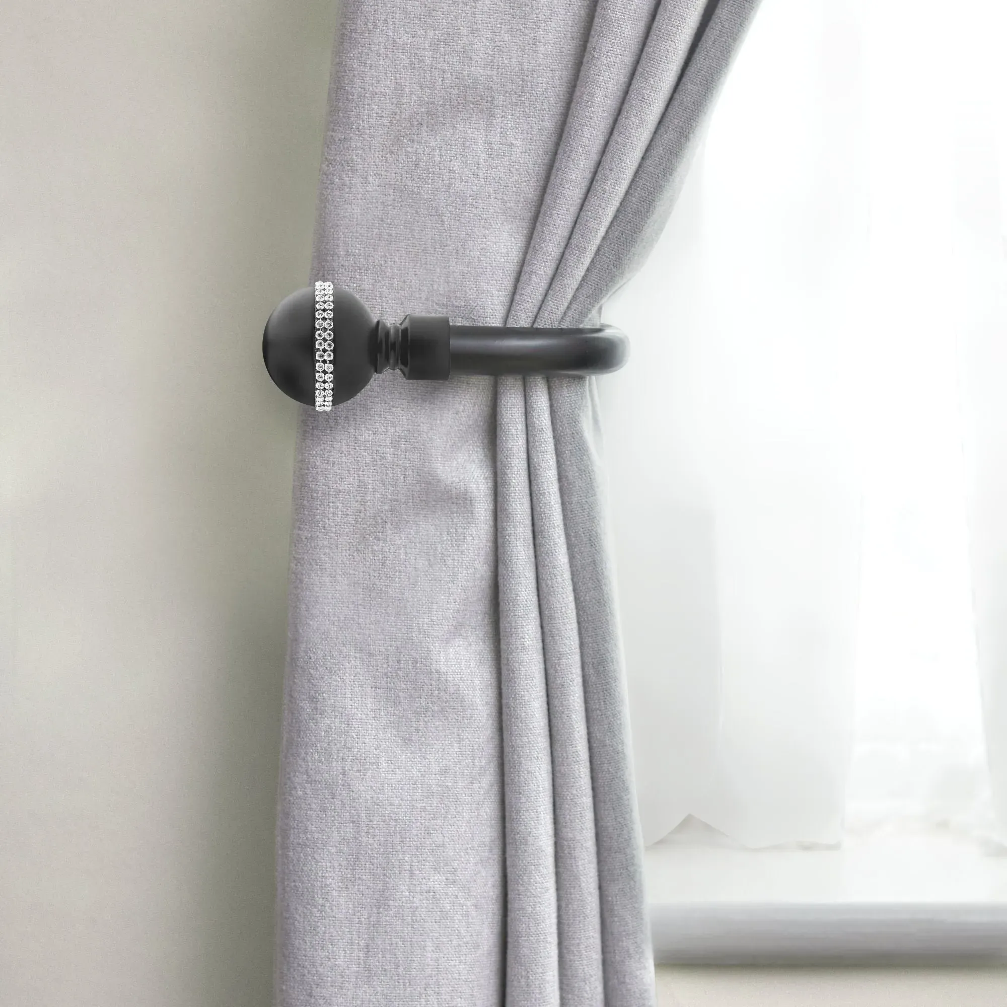 Bling Diamond Curtain Holdbacks Pair - Matt Black product