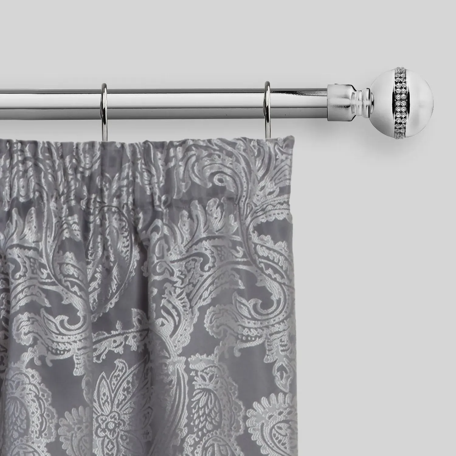 Bling Diamond Extendable Curtain Pole with Rings - Silver, Chrome product