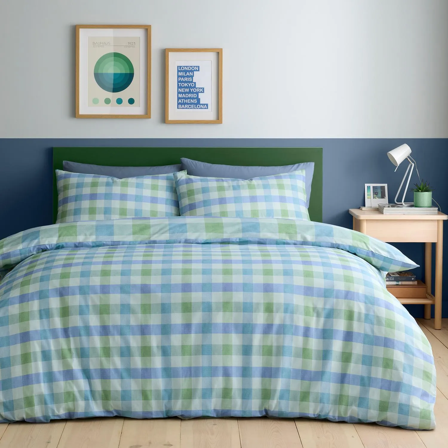 Block Check Single Duvet Set - Blue, Polycotton product