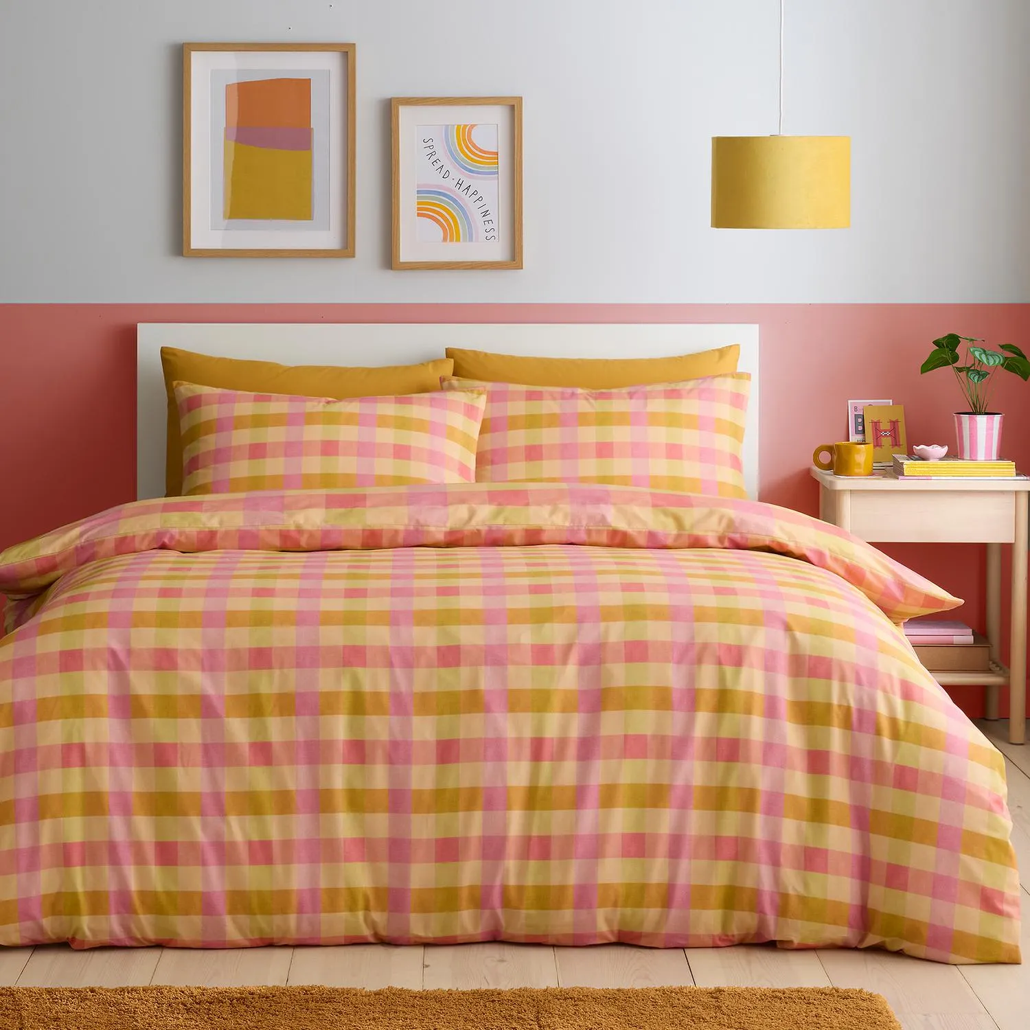 Block Check Single Duvet Set - Orange, Polycotton product