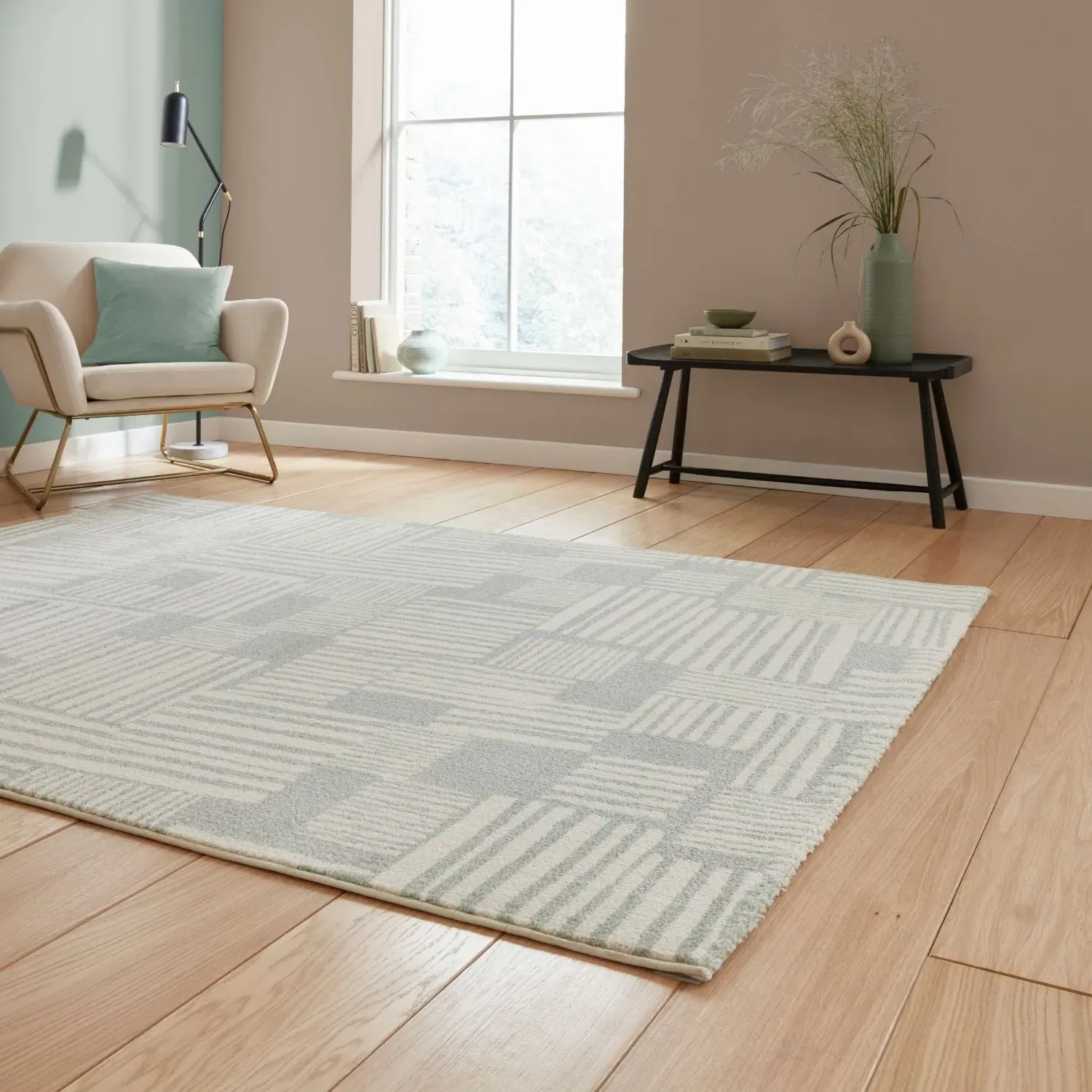 Blocks Abstract Rug - Sage Green, Polypropylene