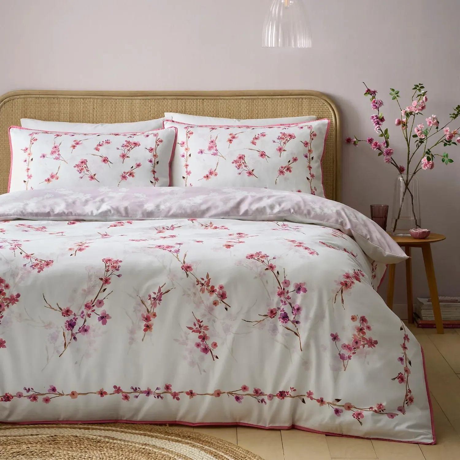 Blossom Flower Double Reversible Duvet Set - Berry, Cotton product