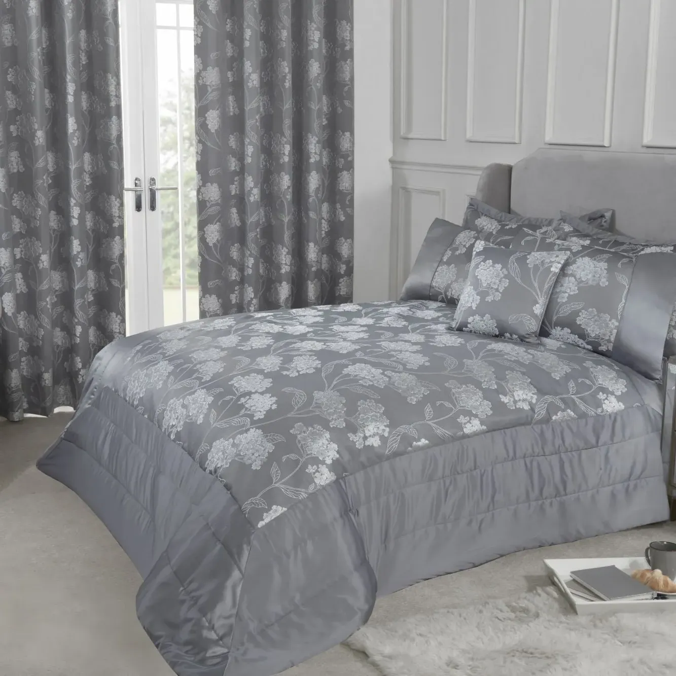 King Size Bedspread Set Quilted - Grey, Jacquard product