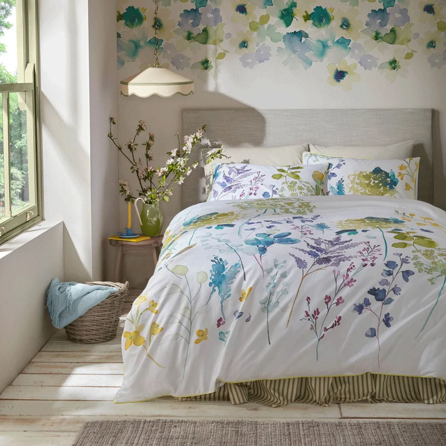 Bluebellgray Botanical Leaf Double Duvet Set - Green, Cotton by Julian Charles