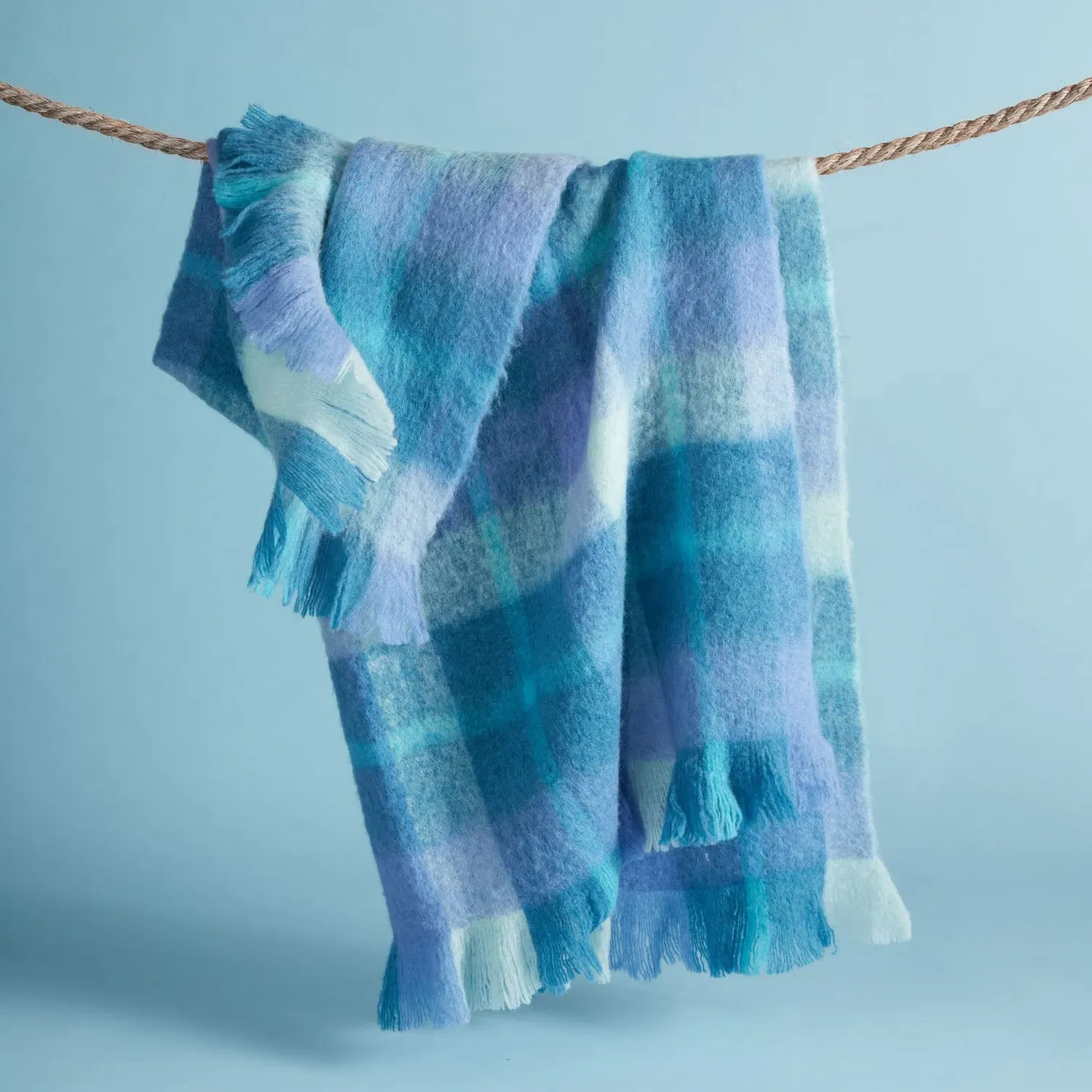 Bluebellgray Highland Check Wool Throw - Blue by Julian Charles