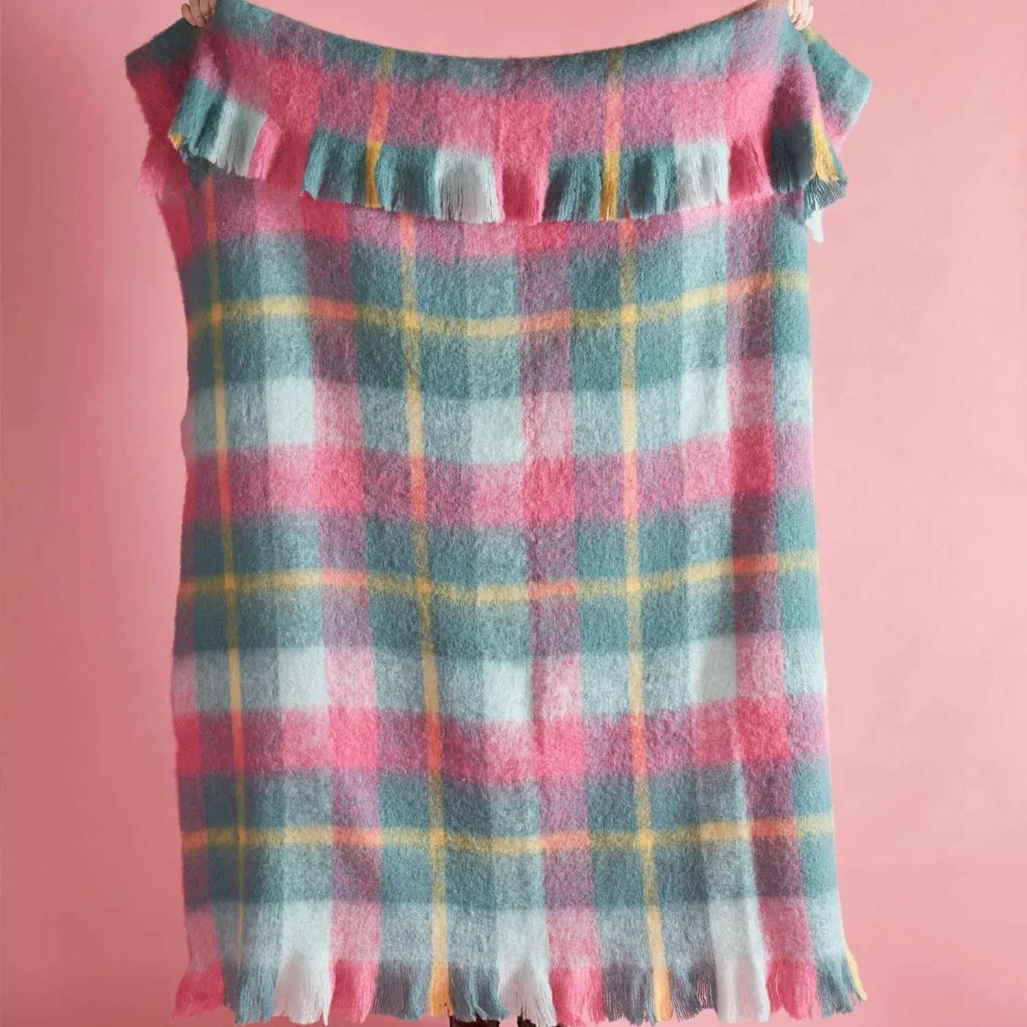 Bluebellgray Highland Check Wool Throw - Pink by Julian Charles