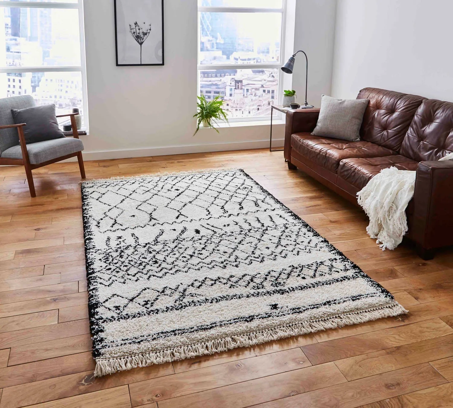 Boho 5402 Beni Ourain Style Rug - Black, White product