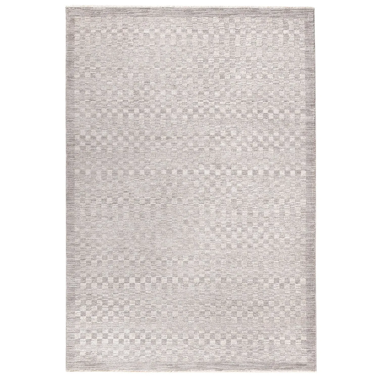 Boho Abstract Area Rug with Fringe - Grey image