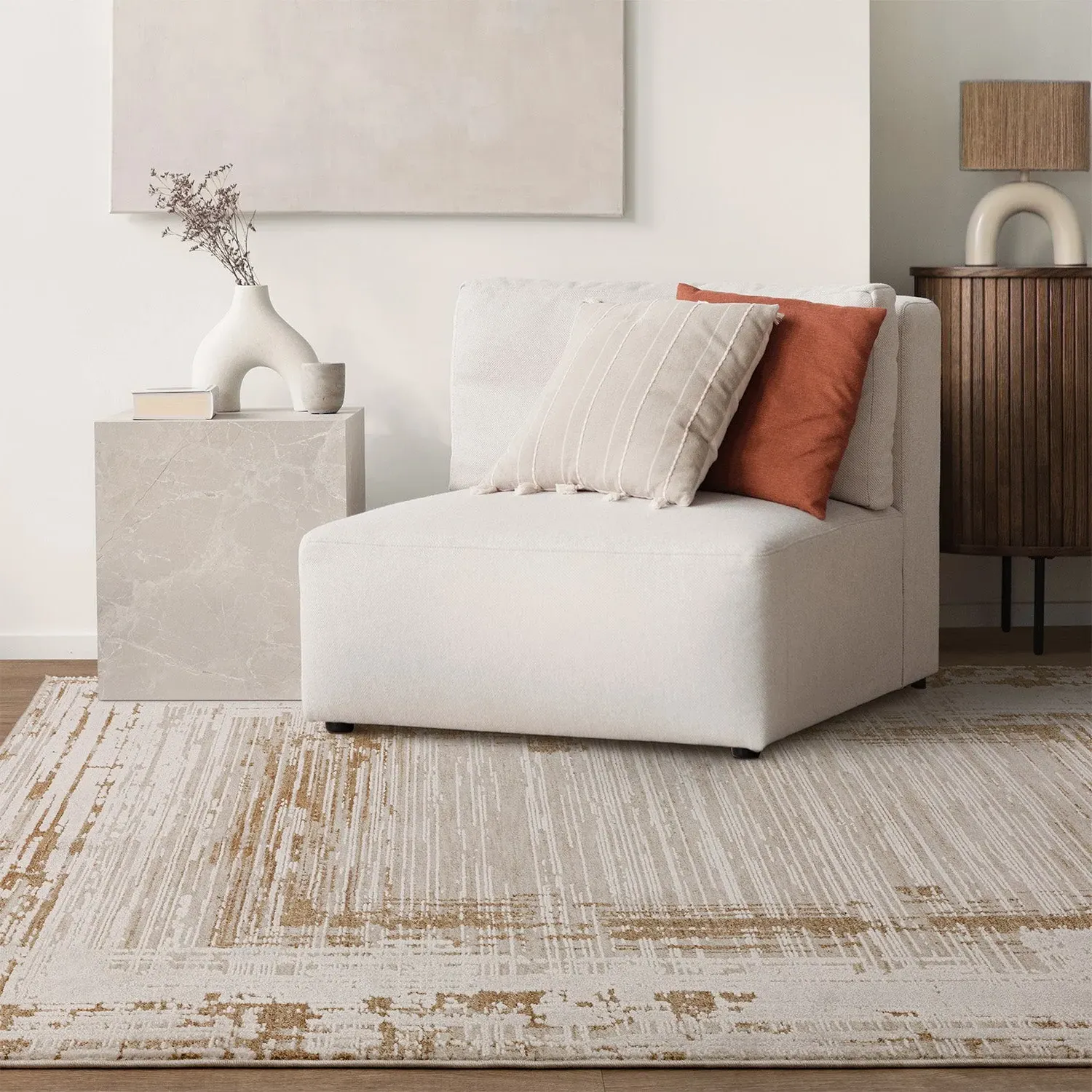 Boho Abstract Border Rug - Natural image