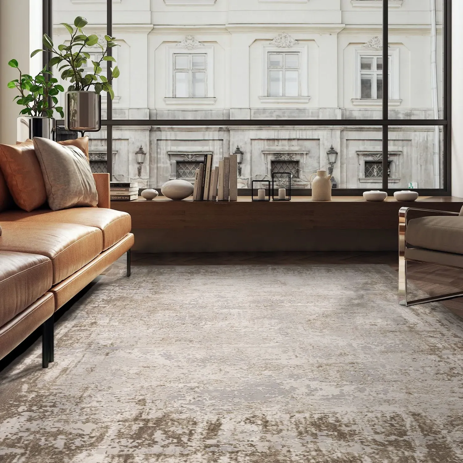 Border Rug with Multi-Dimensional Pile - Beige