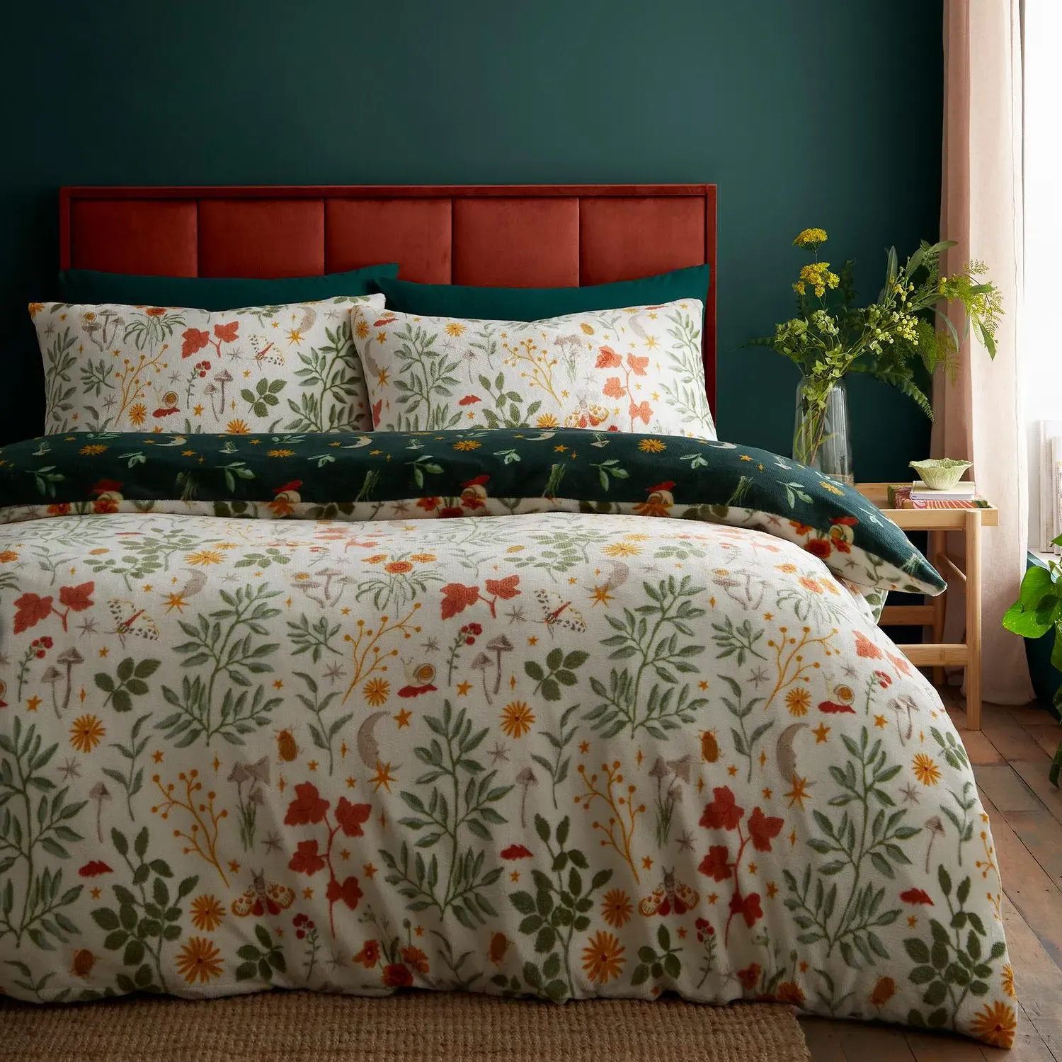 Botanical Mushrooms King Size Reversible Duvet Set - Natural, Flannel Fleece by Julian Charles, image 2