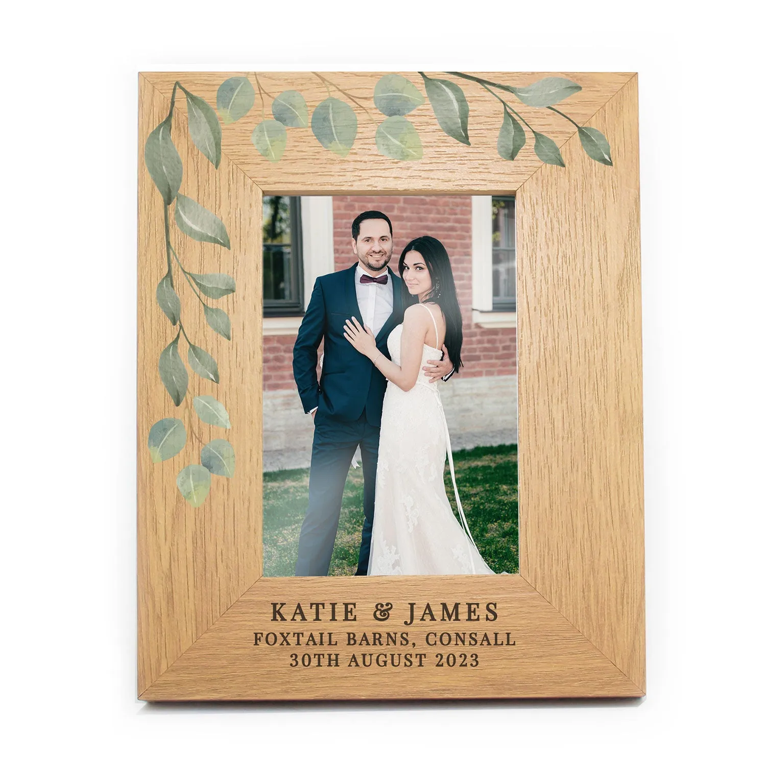 Botanical Personalised Photo Frame - Brown, Oak Veneer product