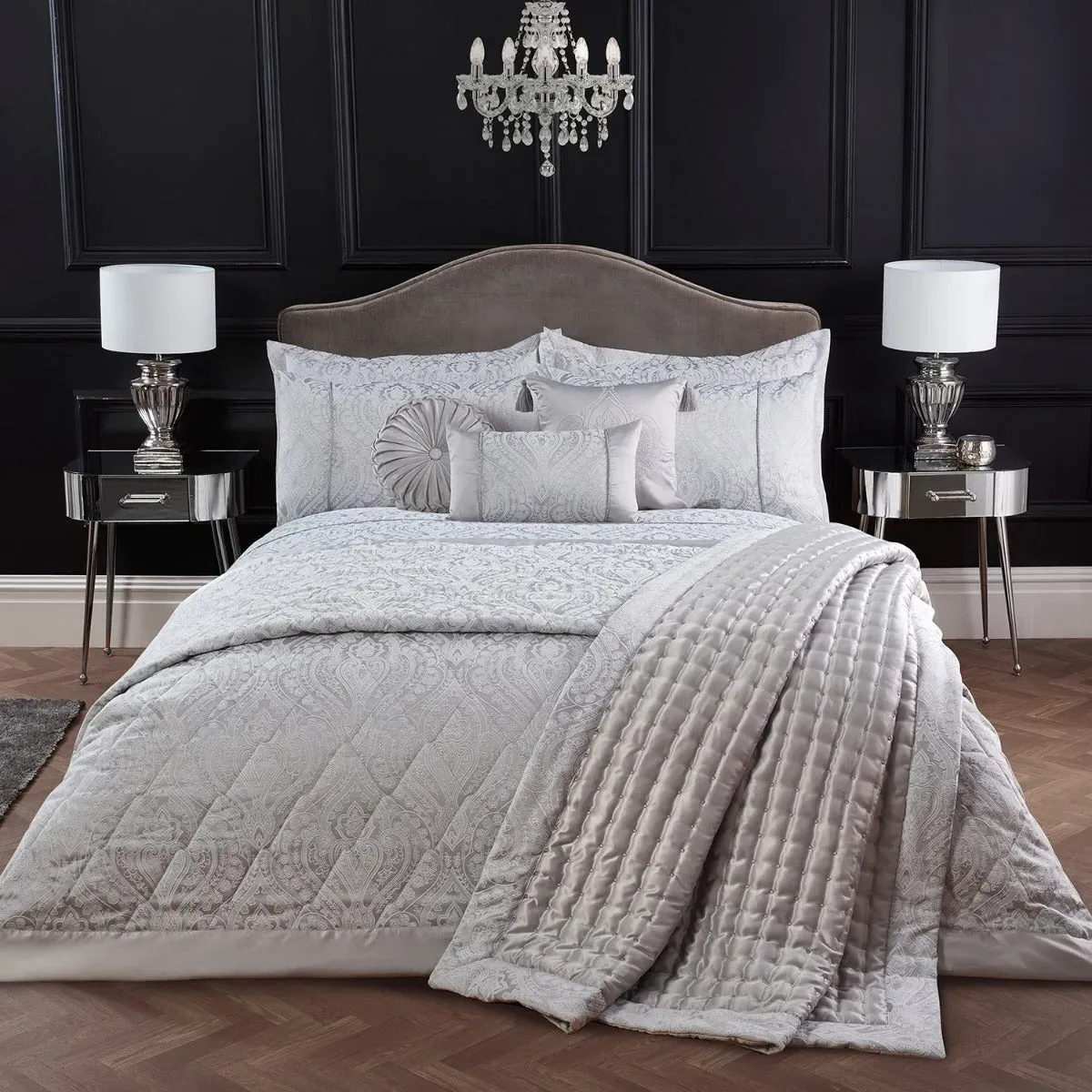 Boudoir Cushion with Rope Detail - Silver, Jacquard