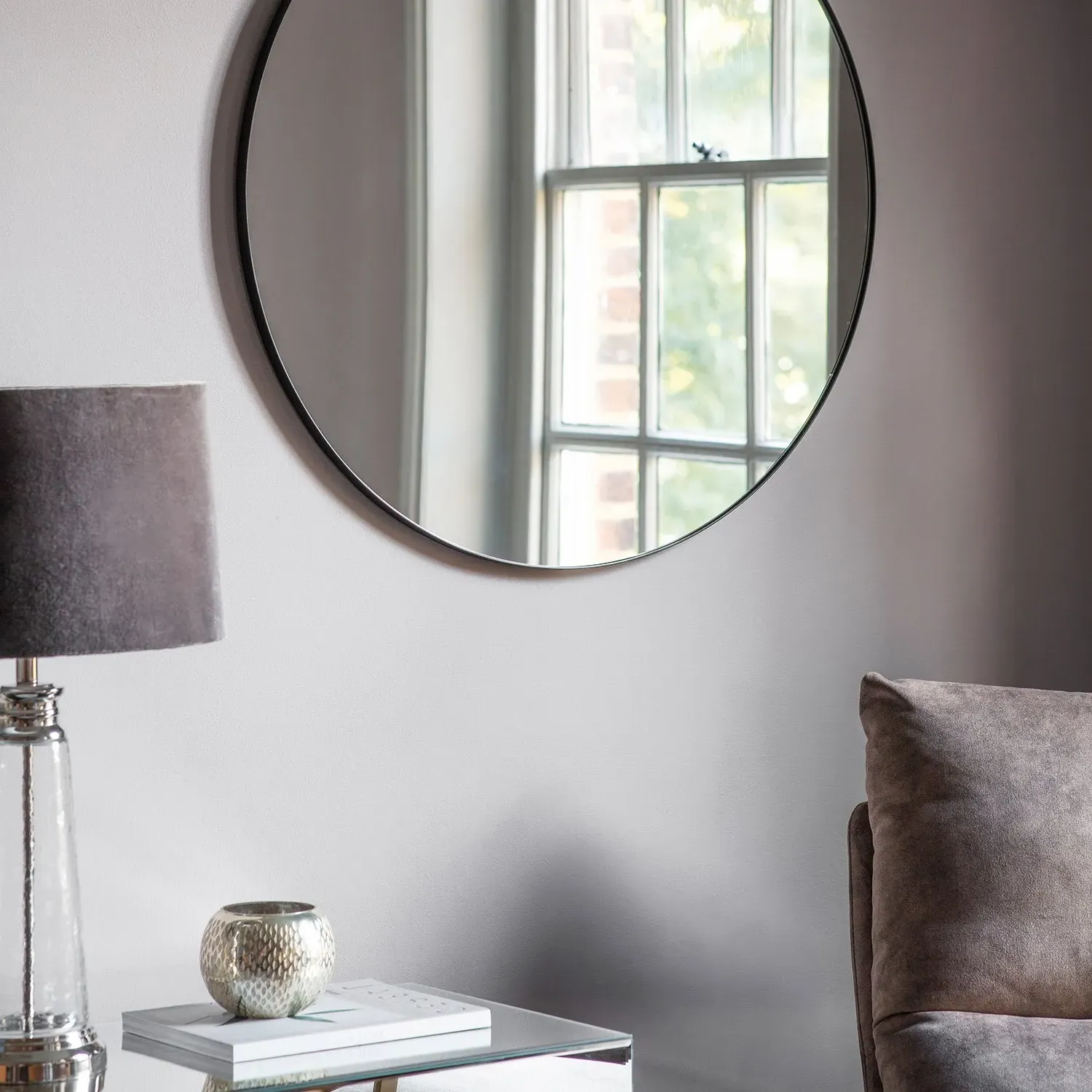 Round Mirror with Slim Frame - Black, Metal by Julian Charles, image 2