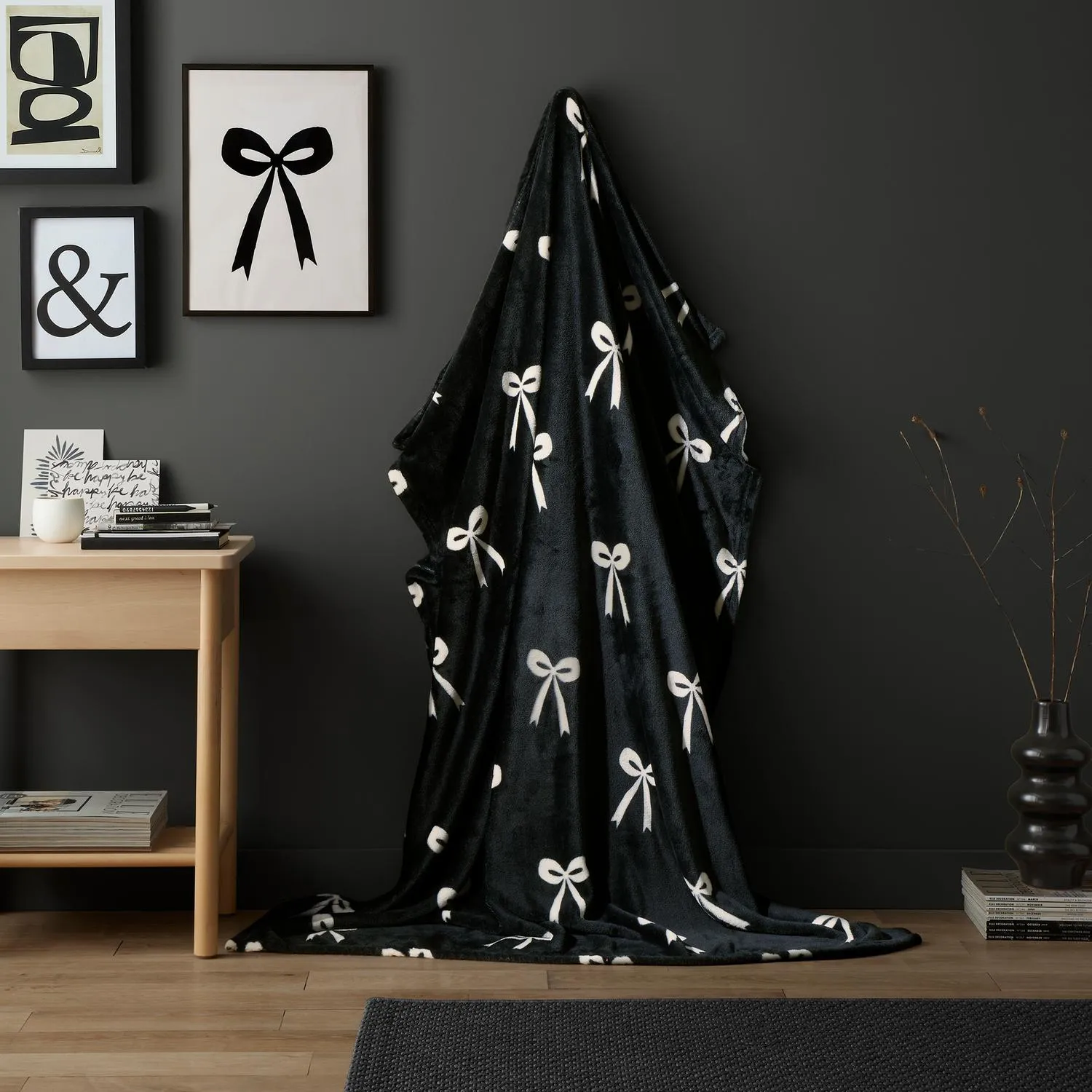 Bows Fleece Throw - Monochrome, Polyester by Julian Charles